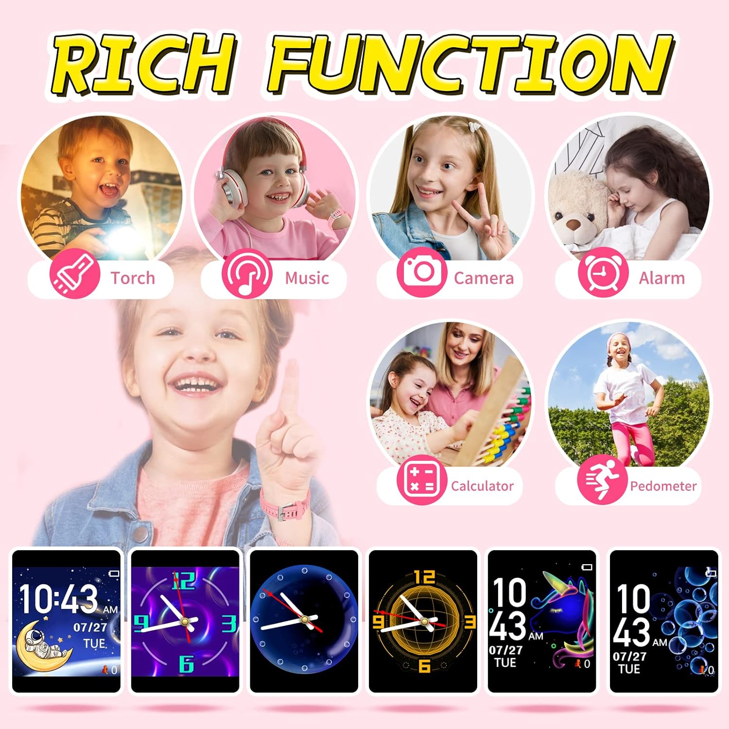 Reloj inteligente para niños y niñas, reloj inteligente para niños de 4 a 12 años con 24 juegos, cámara HD, reproductor de música, podómetro,
