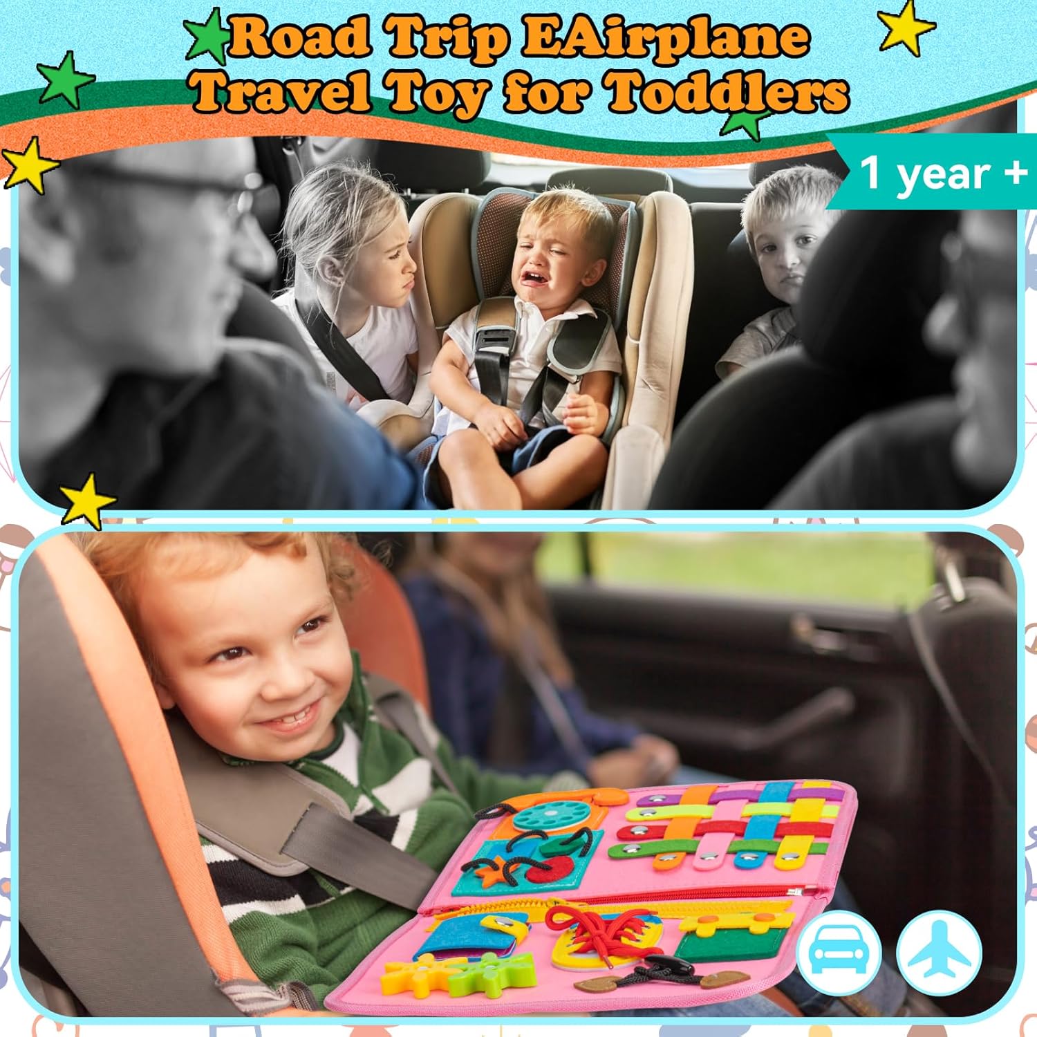 Busy Board – Juguetes Montessori para niños pequeños, actividades en avión, juguetes sensoriales para niños, tablero sensorial educativo para