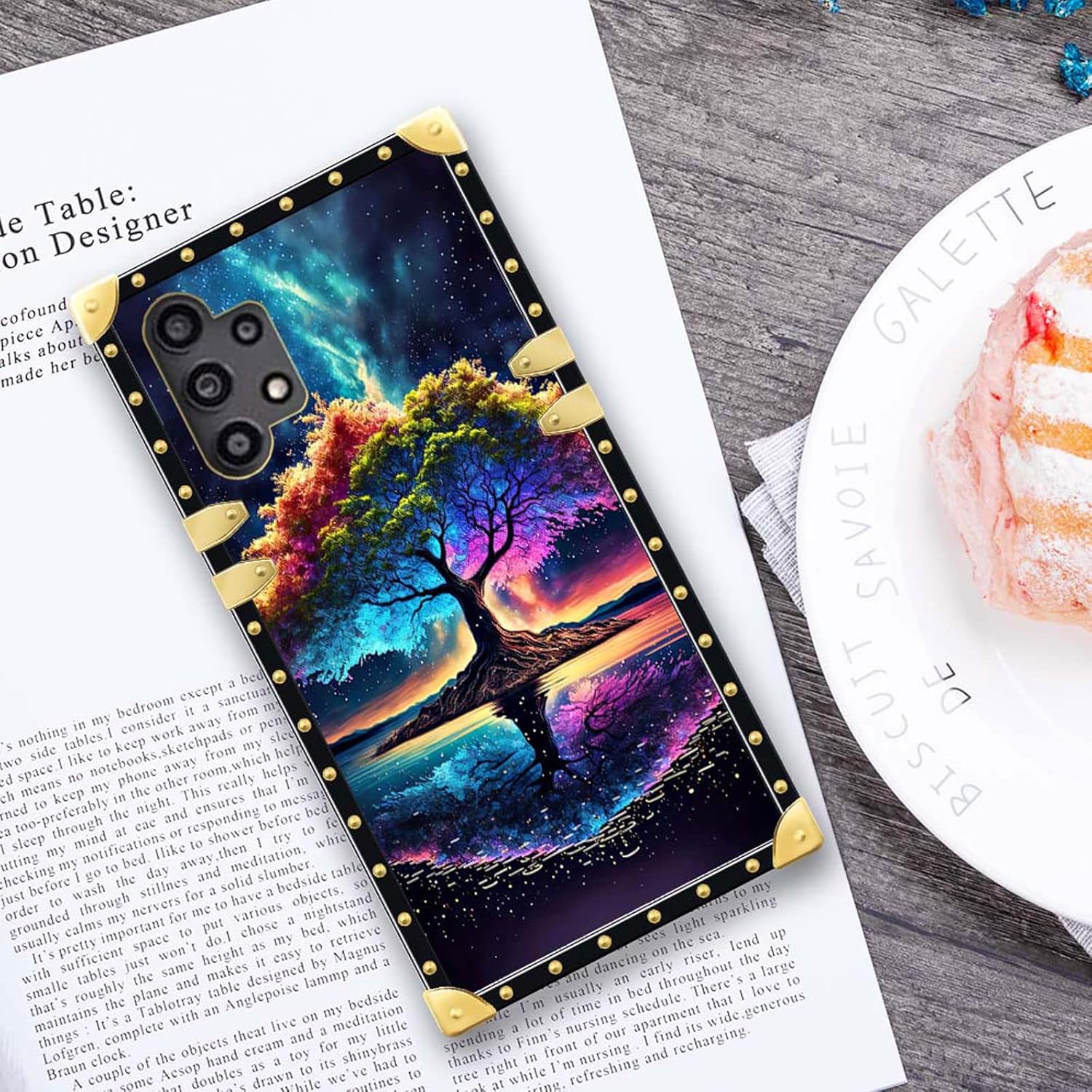 DAIZAG Funda de teléfono para Samsung Galaxy A32 4G Life Tree Energy Funda de teléfono cuadrado dorado suave TPU a prueba de golpes funda protectora