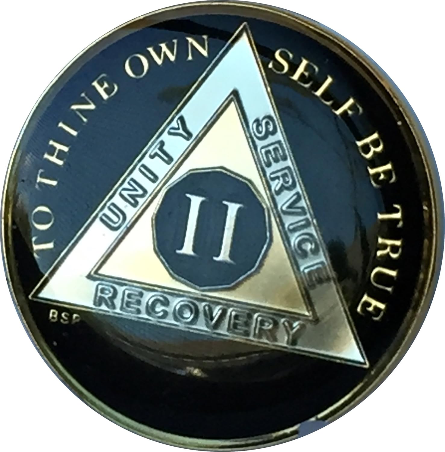 Blue Star Press 2 años Classic Black AA Medallion Sobriety Chip Tri Plate chapado en oro y níquel