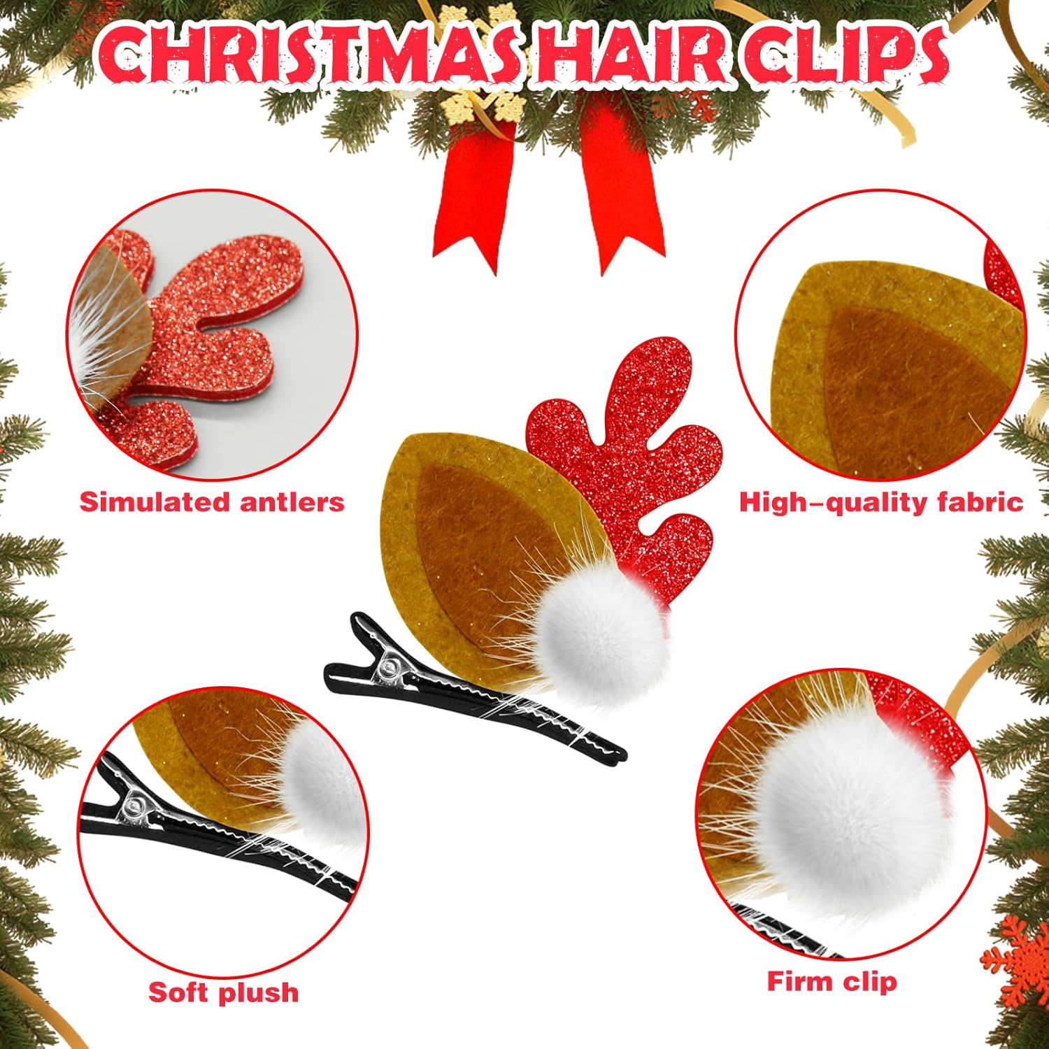 2 pinzas para el cabello de Navidad, tocado de cuernos de reno, horquilla de pelo de Navidad, accesorios para el cabello de cuernos de ciervo,