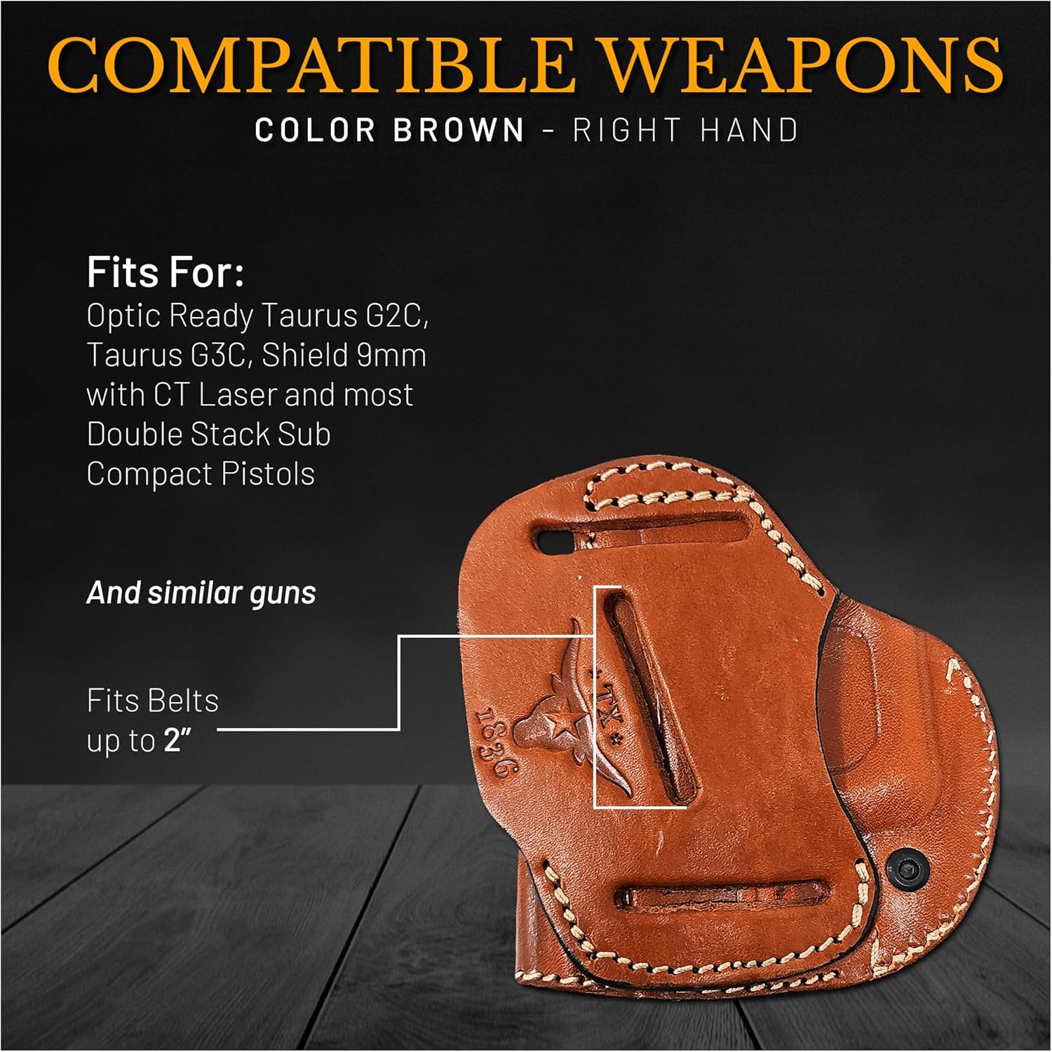 Funda de cuero IWB para pistolas óptica lista. Funda de cuero para pistola Glock 26 27, Taurus G2C G3C, escudo de 0.354 in con láser CT. Funda de