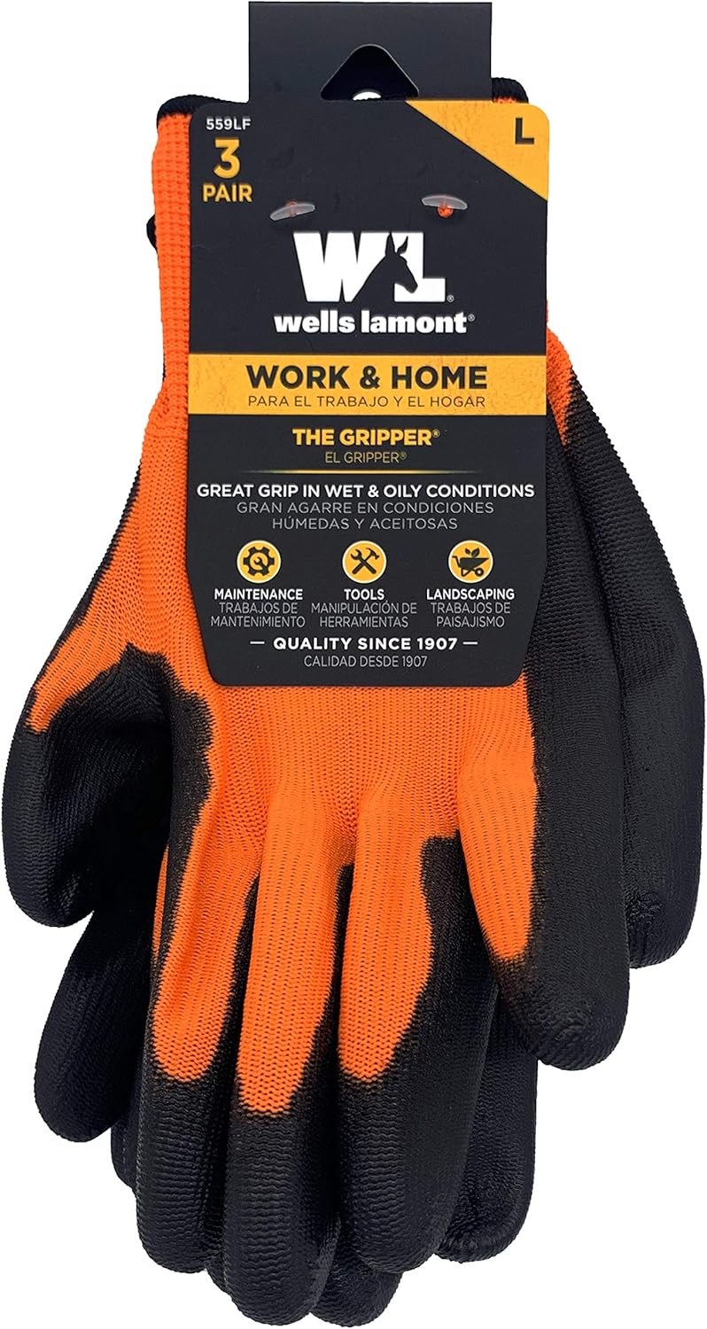 Wells Lamont 559lf – Guantes de trabajo para hombre, color negro, paquete grande de 6 de EE. UU