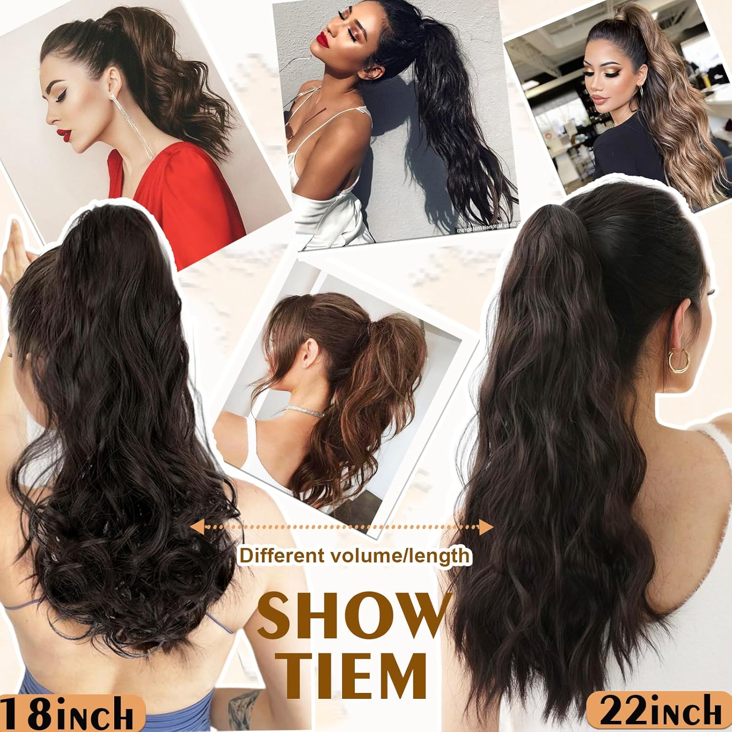 Extensión de cola de caballo de 22 pulgadas, extensiones de cola de caballo sintéticas de aspecto natural, extensiones de cabello sintético para