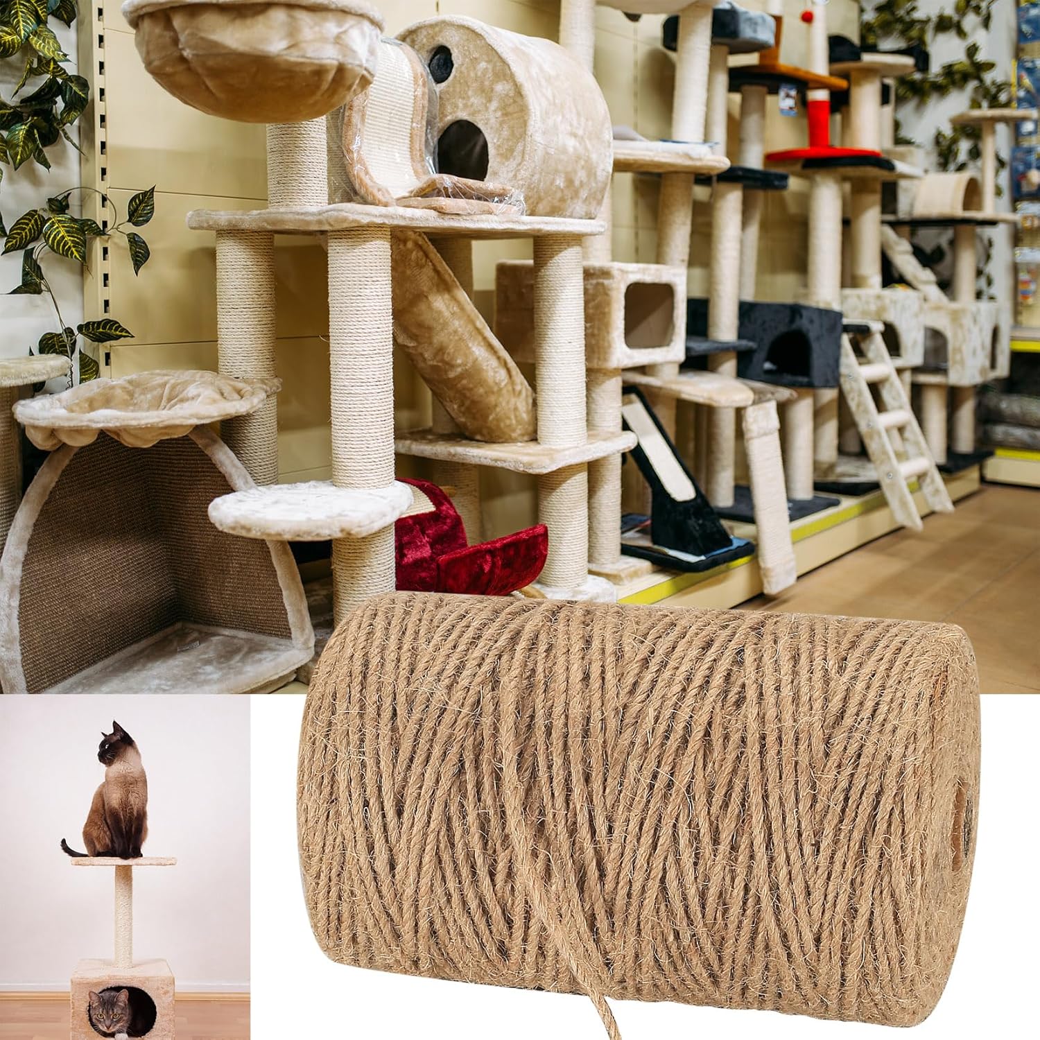 Cuerda de yute de 0.118 in, cuerda de yute de 656 pies656.2 ft, cuerda de cáñamo natural, cuerda de sisal de yute resistente para manualidades,