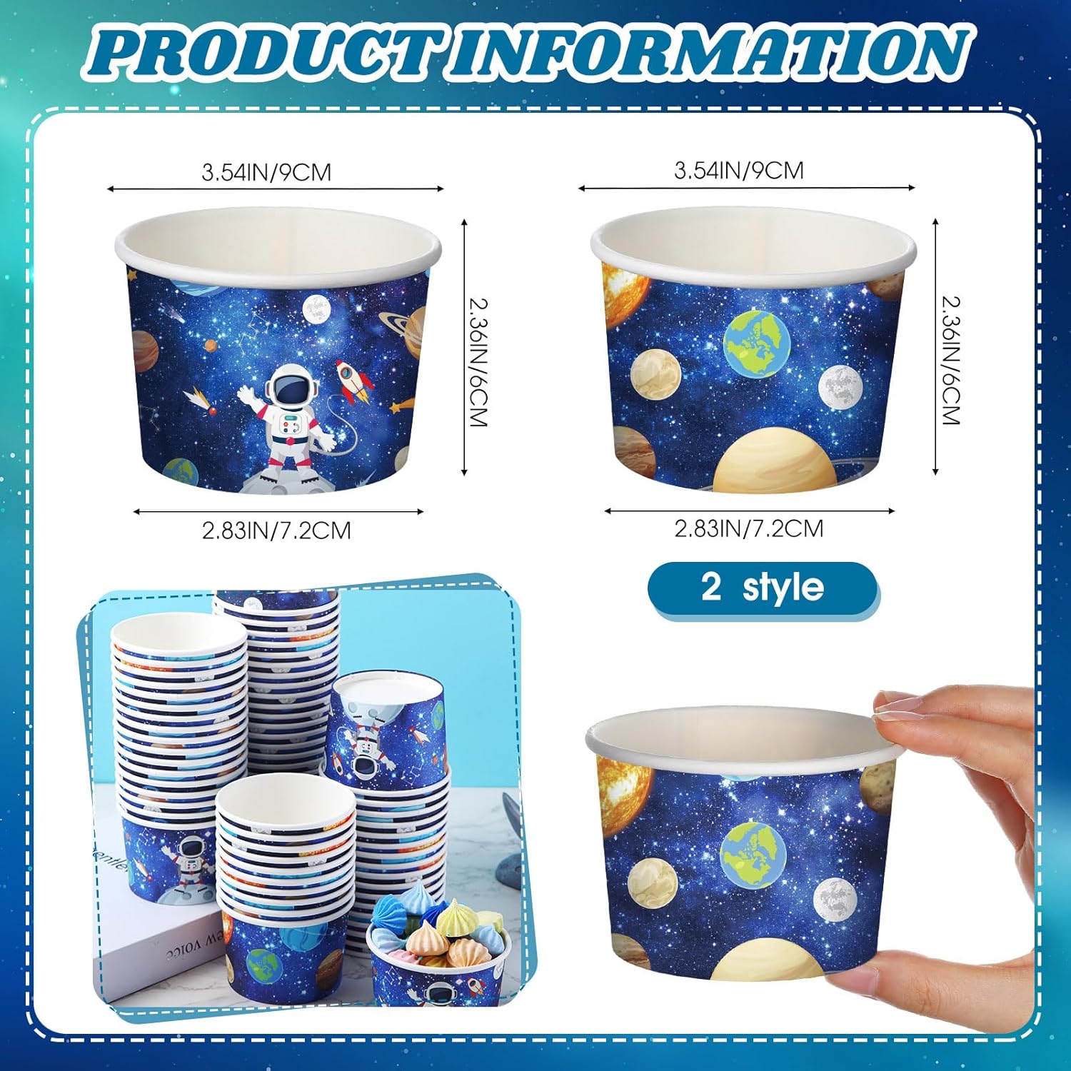 Nuanchu 100 piezas de suministros para fiestas espaciales, tazas de helado de galaxia, bloques de construcción, para aperitivos, suministros para