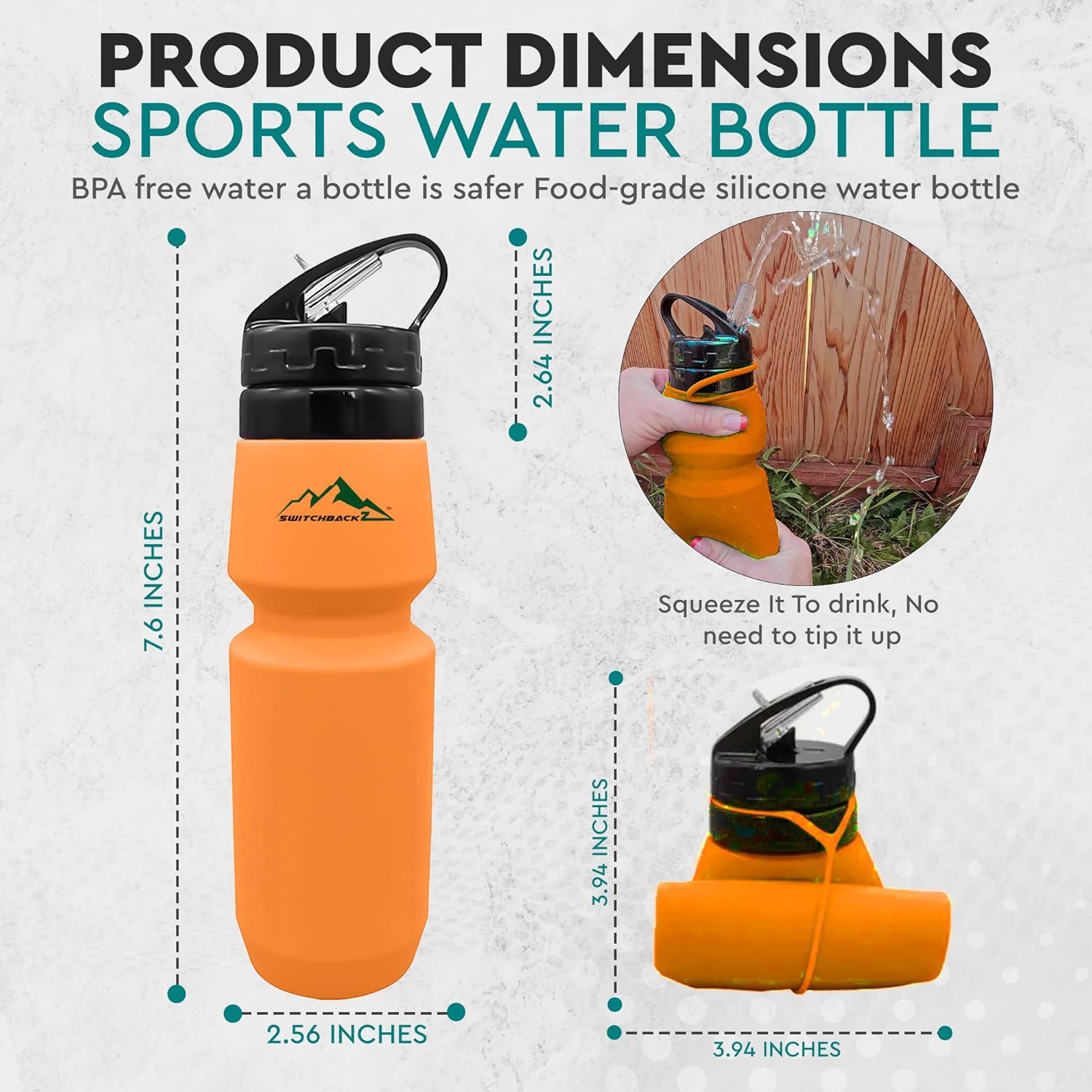 Botella de agua plegable (25 onzas), botella de agua plegable de silicona sin BPA que ahorra espacio, con popote extraíble, botellas de agua