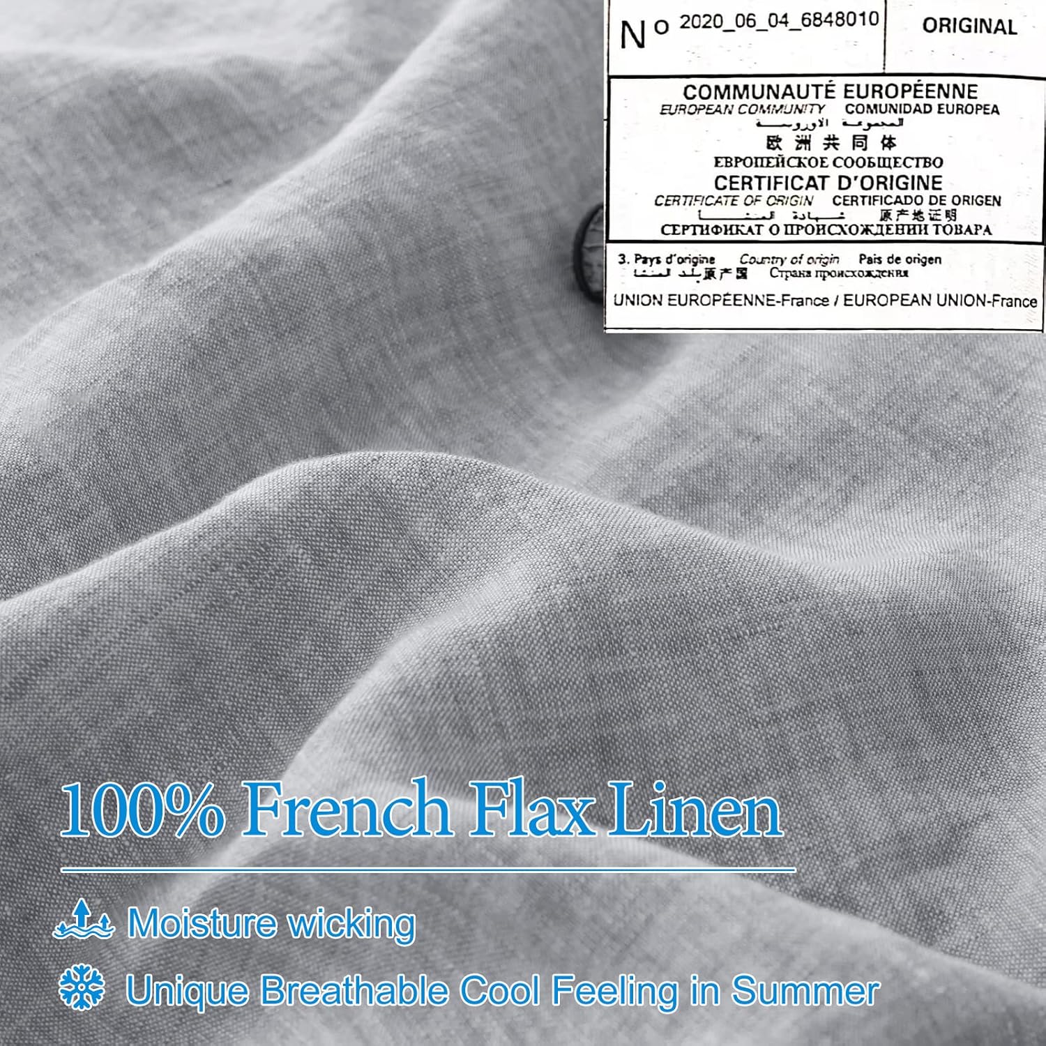 PHF – Juego de funda de edredón de 100% lino francés lavado, 3 piezas, con fundas de almohada, colección de ropa de cama cómoda, tamaño King, 106 x