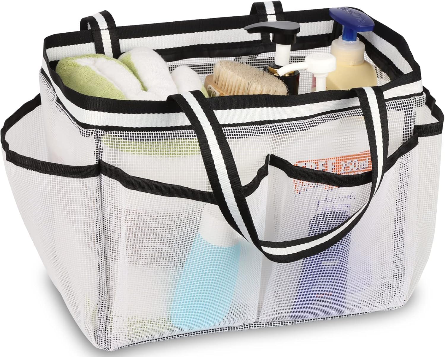 Bolsa de malla XL para ducha, grande, portátil, para dormitorio, gimnasio, campamento, baño, color blanco