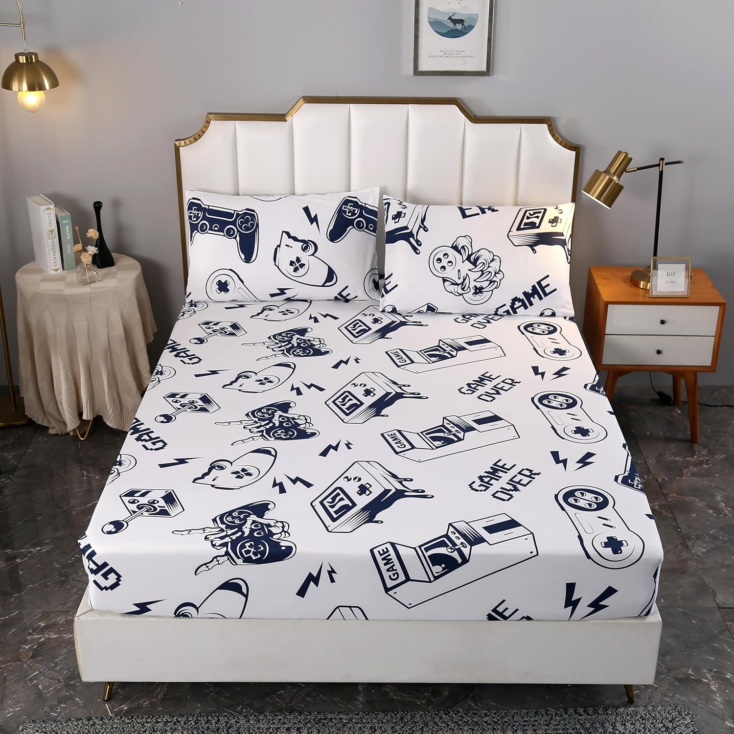 SDIII Juego de sábanas tamaño Queen de 3 piezas, color azul oscuro y blanco, juego de cama en una bolsa, suave y transpirable, linda ropa de cama