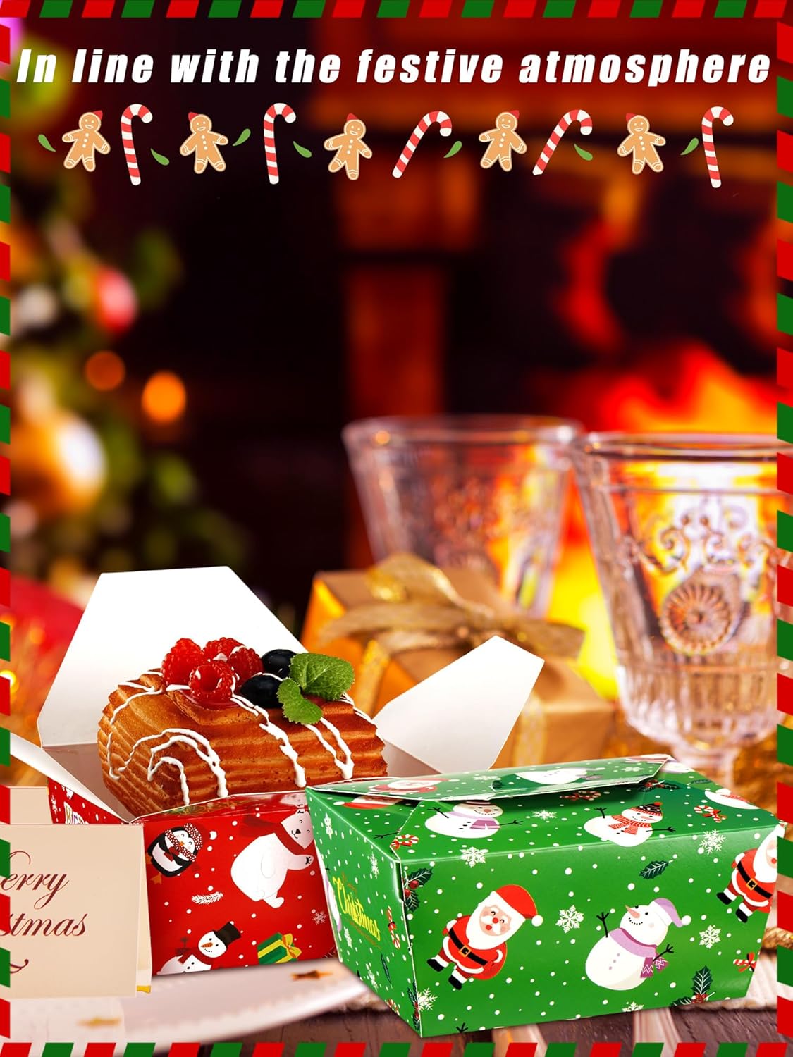 Paquete de 60 cajas de comida para llevar de Navidad de 2.56 x 4.65 x 3.54 pulgadas, cajas desechables de Navidad para llevar, cajas de regalo de