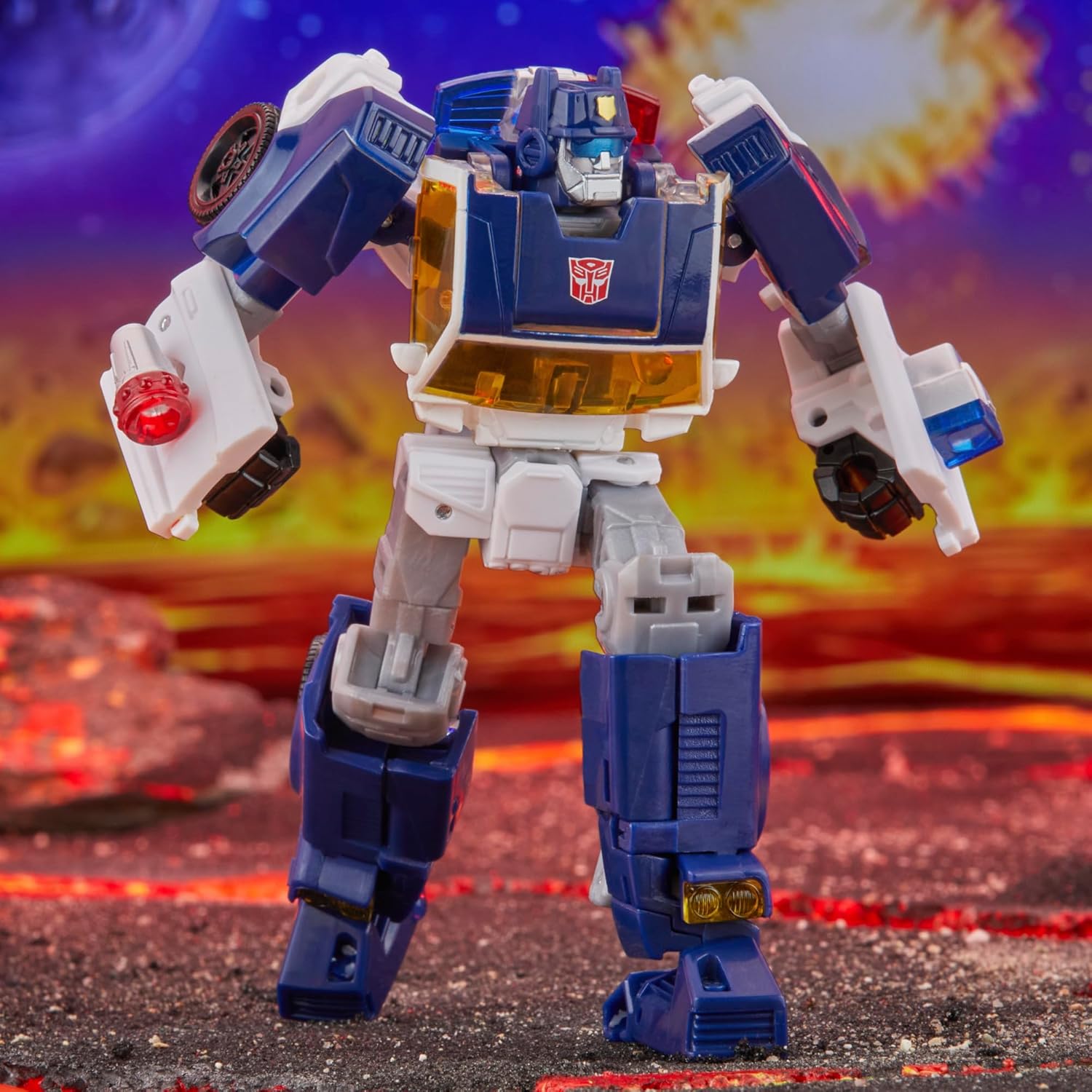 Transformers Legacy United Deluxe Class Rescue Bots Universe Autobot Chase, figura de acción de conversión de 5.5 pulgadas, 8+