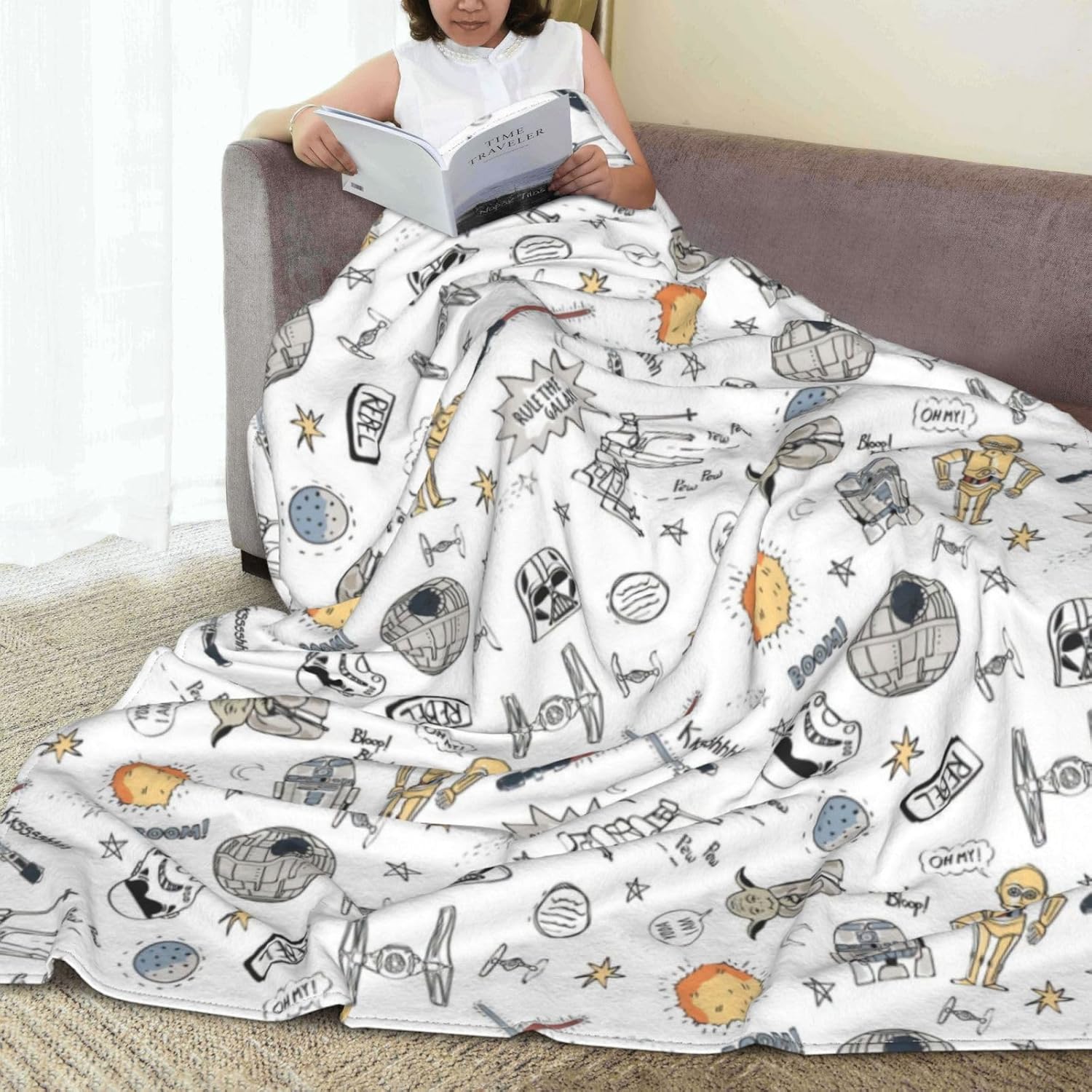 HTZXWK Manta de película espacial de dibujos animados para sofá, manta ligera y acogedora de franela de felpa cálida para niños, adolescentes y
