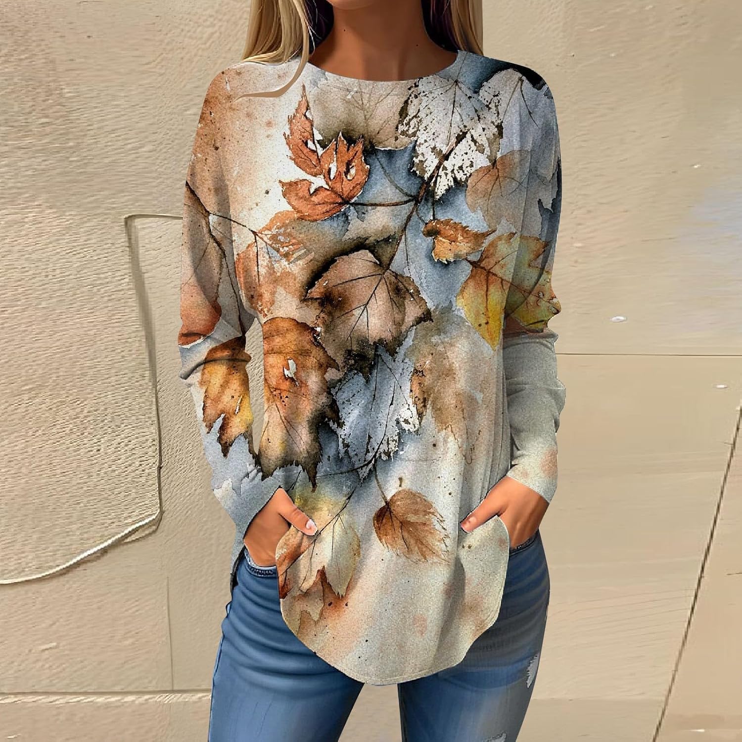 Blusas elegantes para mujer, camisetas hippie de otoño, camisetas de manga larga, lindas camisetas florales, túnicas con cuello redondo