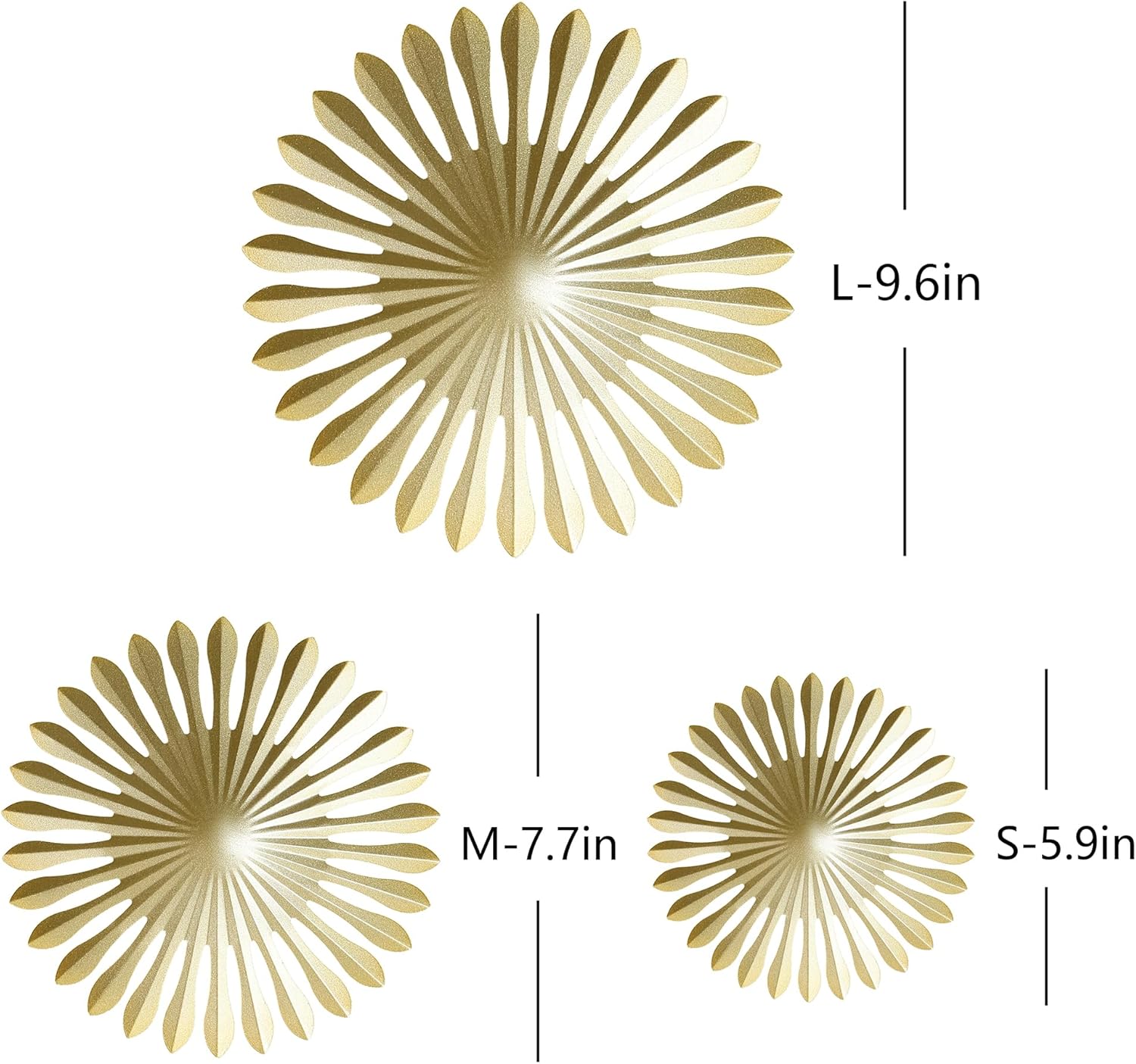 BOTAOYIYI Juego de 5 arte de pared dorado para pared, decoración de pared con diseño de explosión solar dorada, acento moderno de metal, decoración