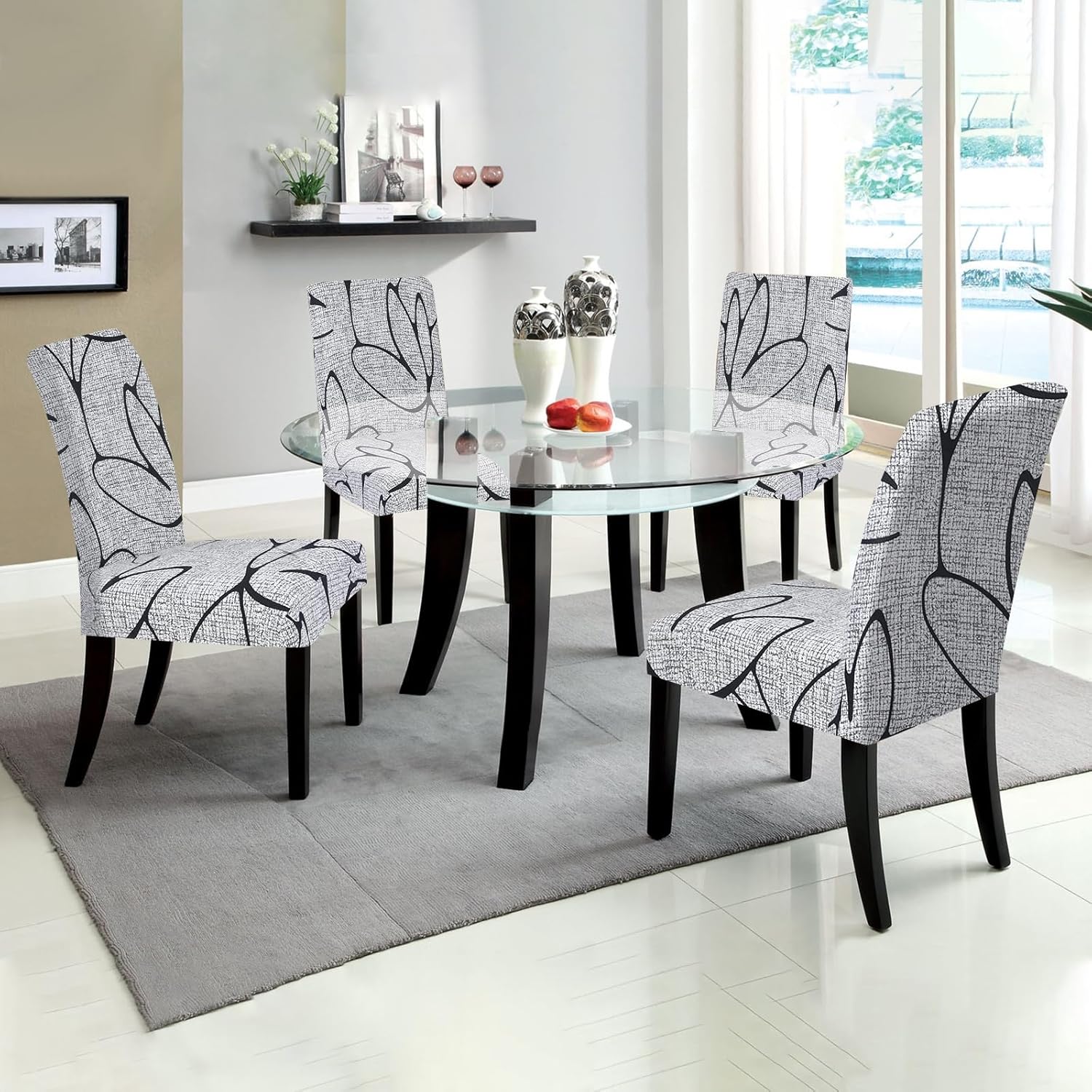 Fundas para sillas de comedor (juego de 6 fundas elásticas para sillas de comedor de elastano, fundas para sillas de cocina, extraíbles y lavables,