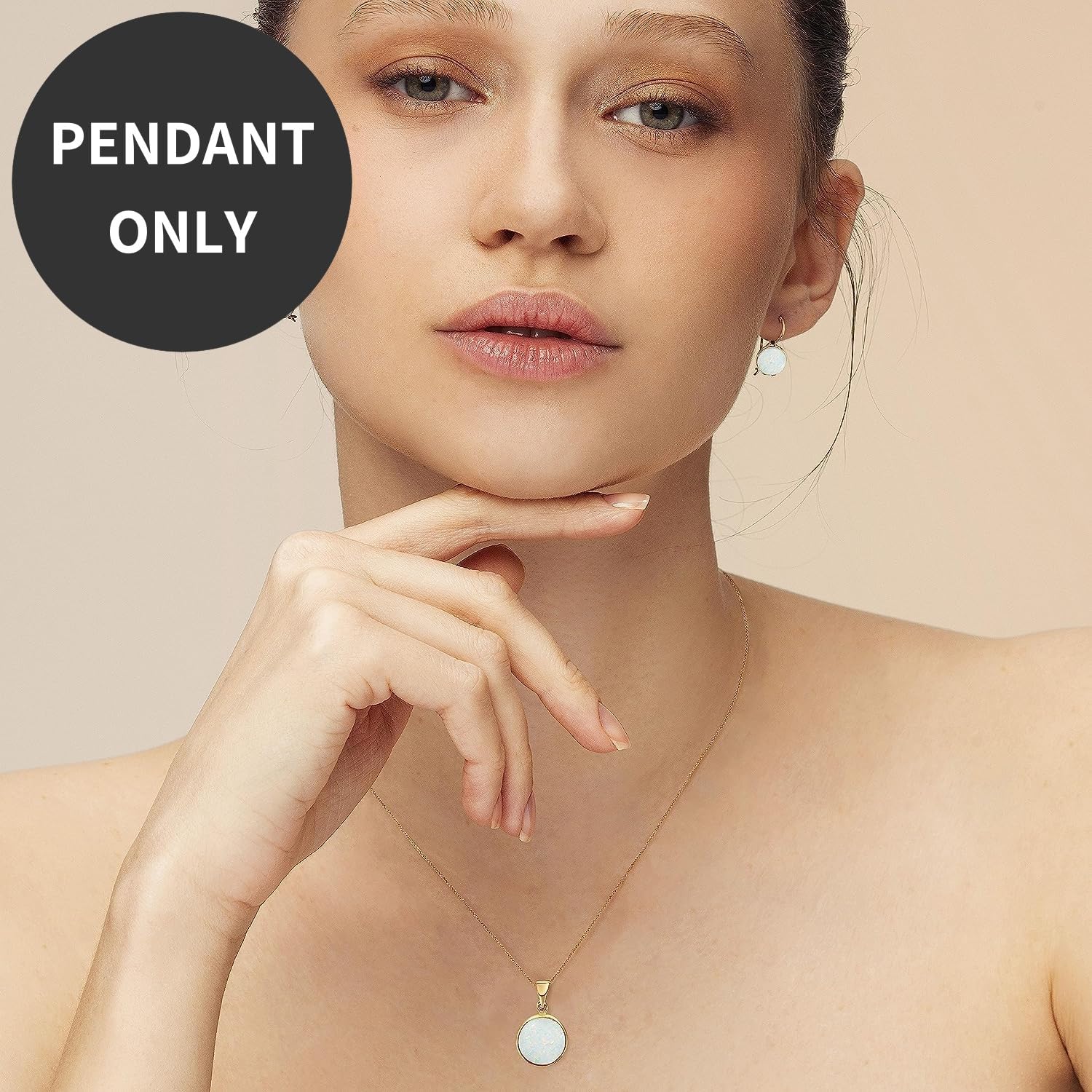 14K Gold White Opal Pendant – 14K Solid Yellow Gold Dainty Pendant with October Birthstone Pendant, 12mm Large Size Opal Gemstone – Handmade Bridal