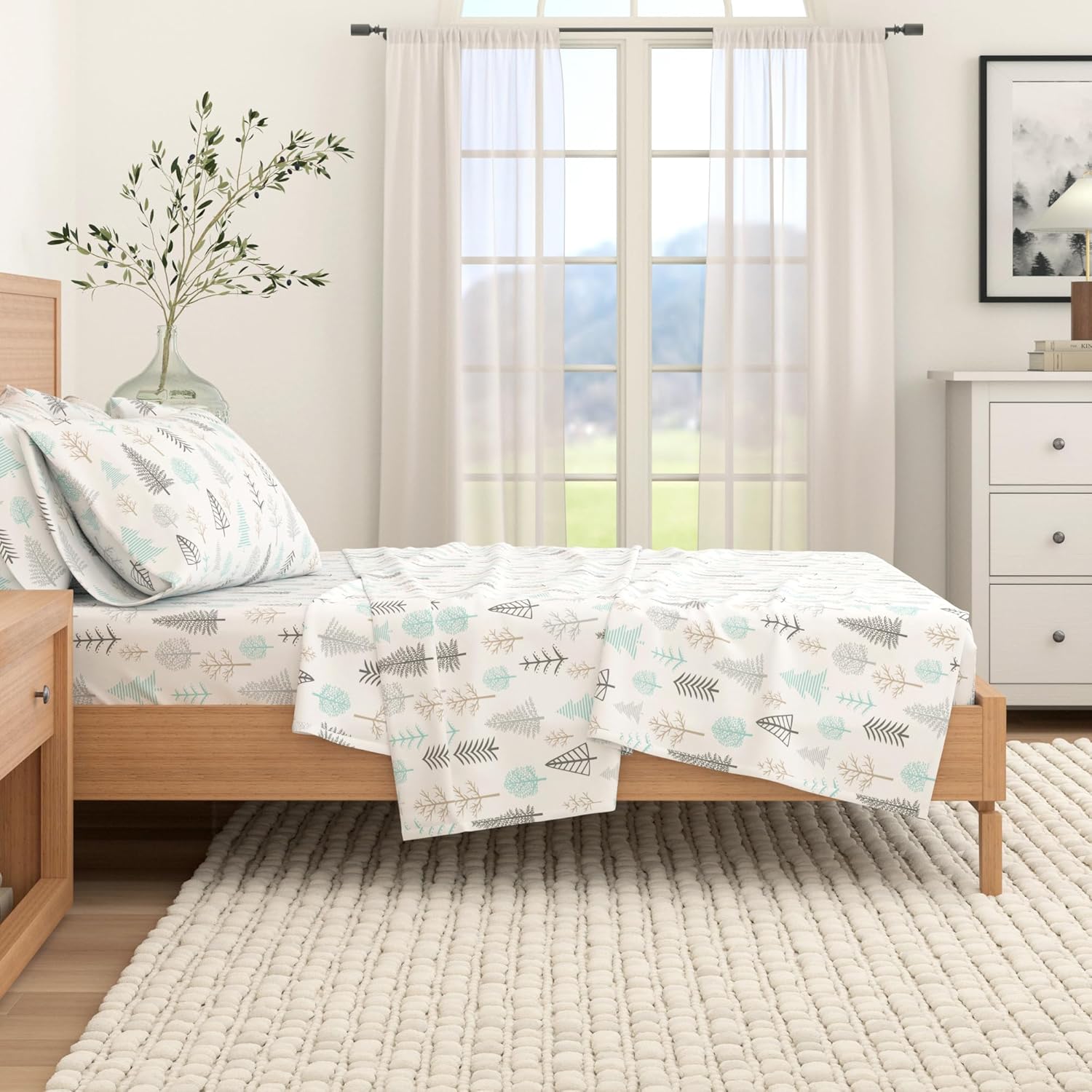 Great Bay Home – Juego de sábanas de franela, tamaño king, 100% algodón turco, de doble cepillado, con estampado, ultrasuaves, acogedoras, 4 piezas