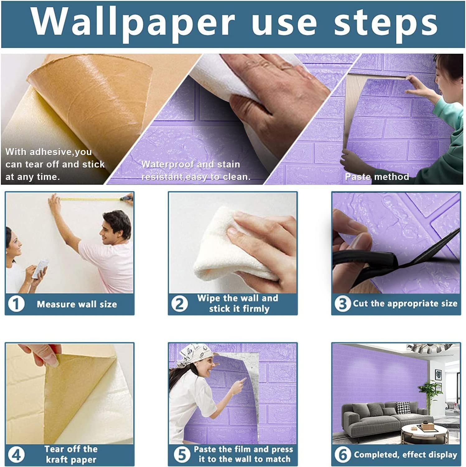 Paneles de pared 3D, cobertura de 14.5 pies cuadrados, adhesivo imprimible con paneles de pared de espuma de polietileno autoadhesivos impermeables