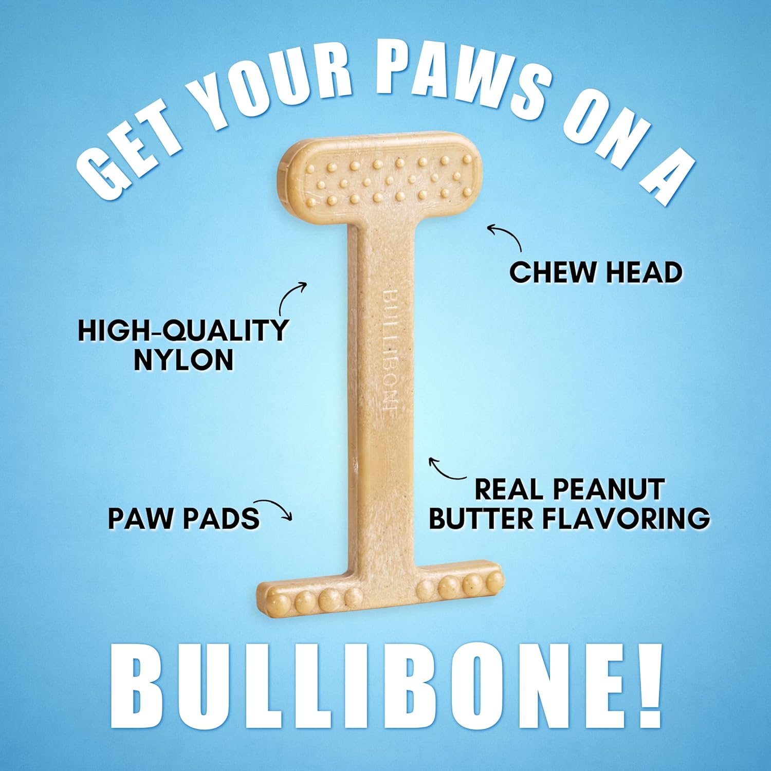 Bullibone Hueso de juguete de nailon para masticar para perros, mejora la higiene dental, parte inferior fácil de agarrar e impregnado de sabor