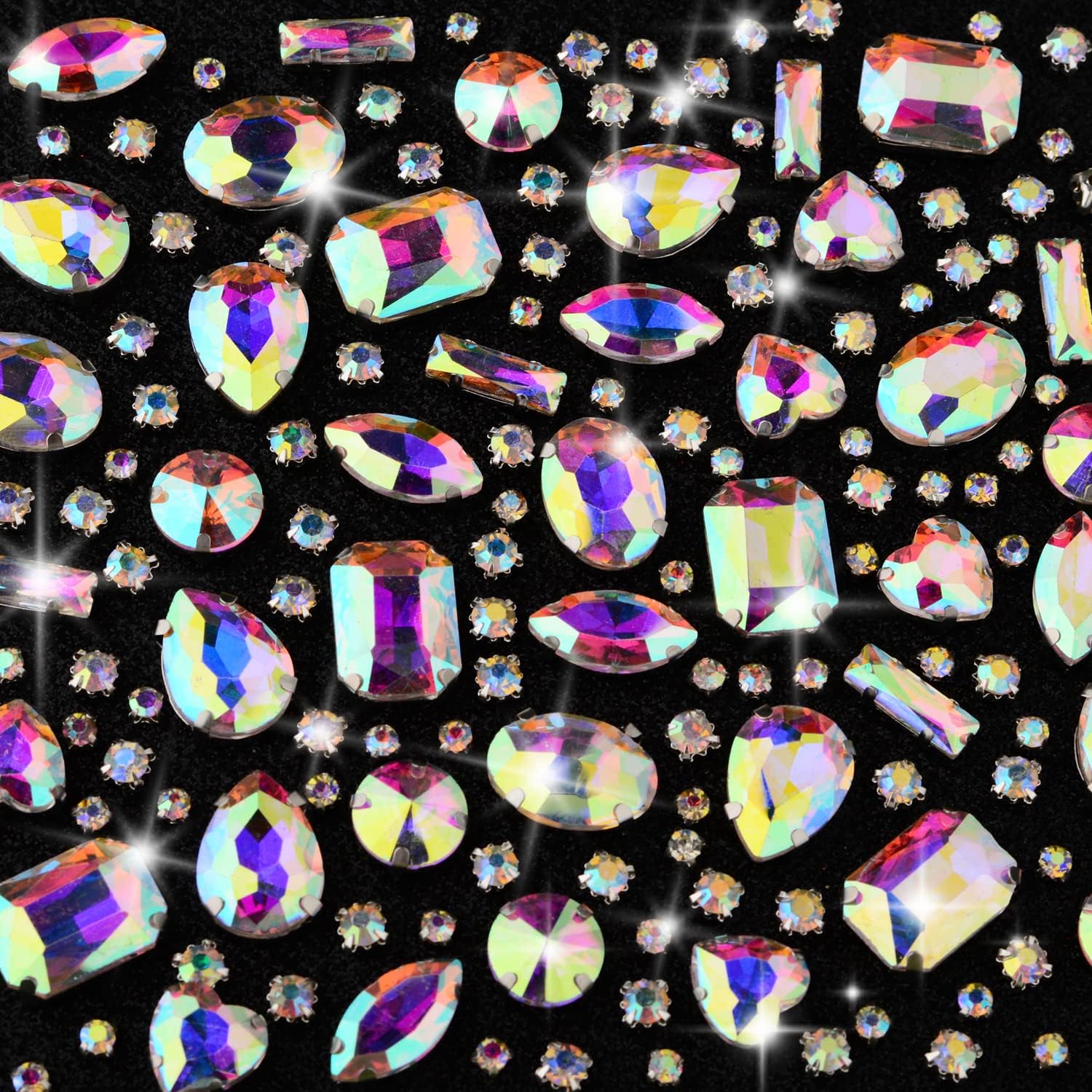 Umillars 172 piezas de diamantes de imitación de cristal para coser, gemas de cristal con parte trasera plana con garra de plata para joyas, ropa,