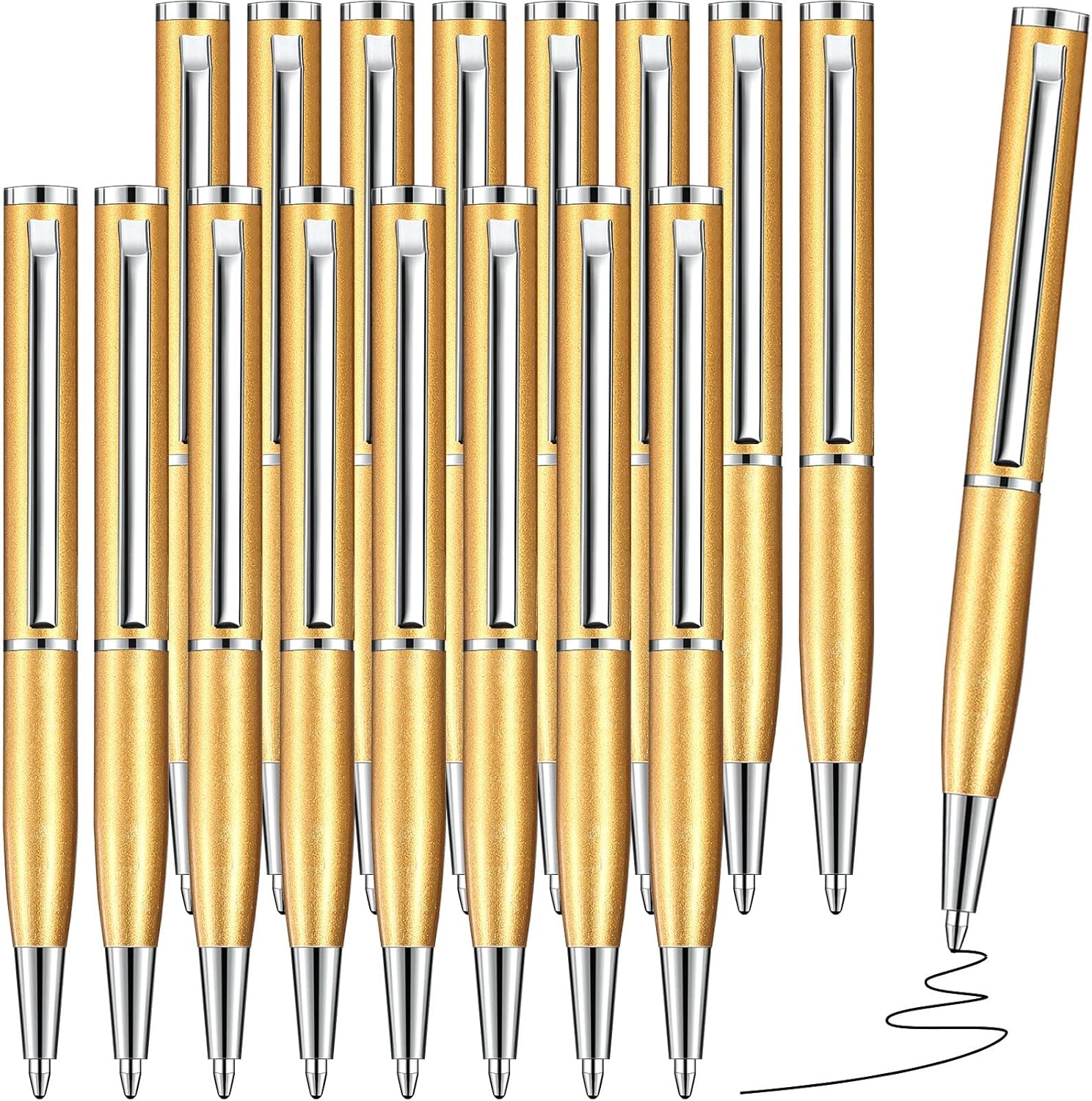 16 mini bolígrafos pequeños, bolígrafos cortos a granel, mini bolígrafos de metal pequeños de acero inoxidable con accesorios de cobre para