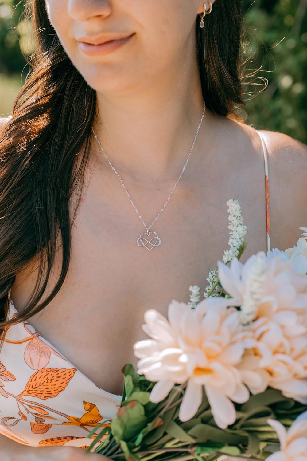 Infinity Heart Necklace, Stylish Sterling Silver Necklace, Handmade Necklaces on 18-Inch .925 Sterling Silver Chain for Women, Aunt and Niece Gift