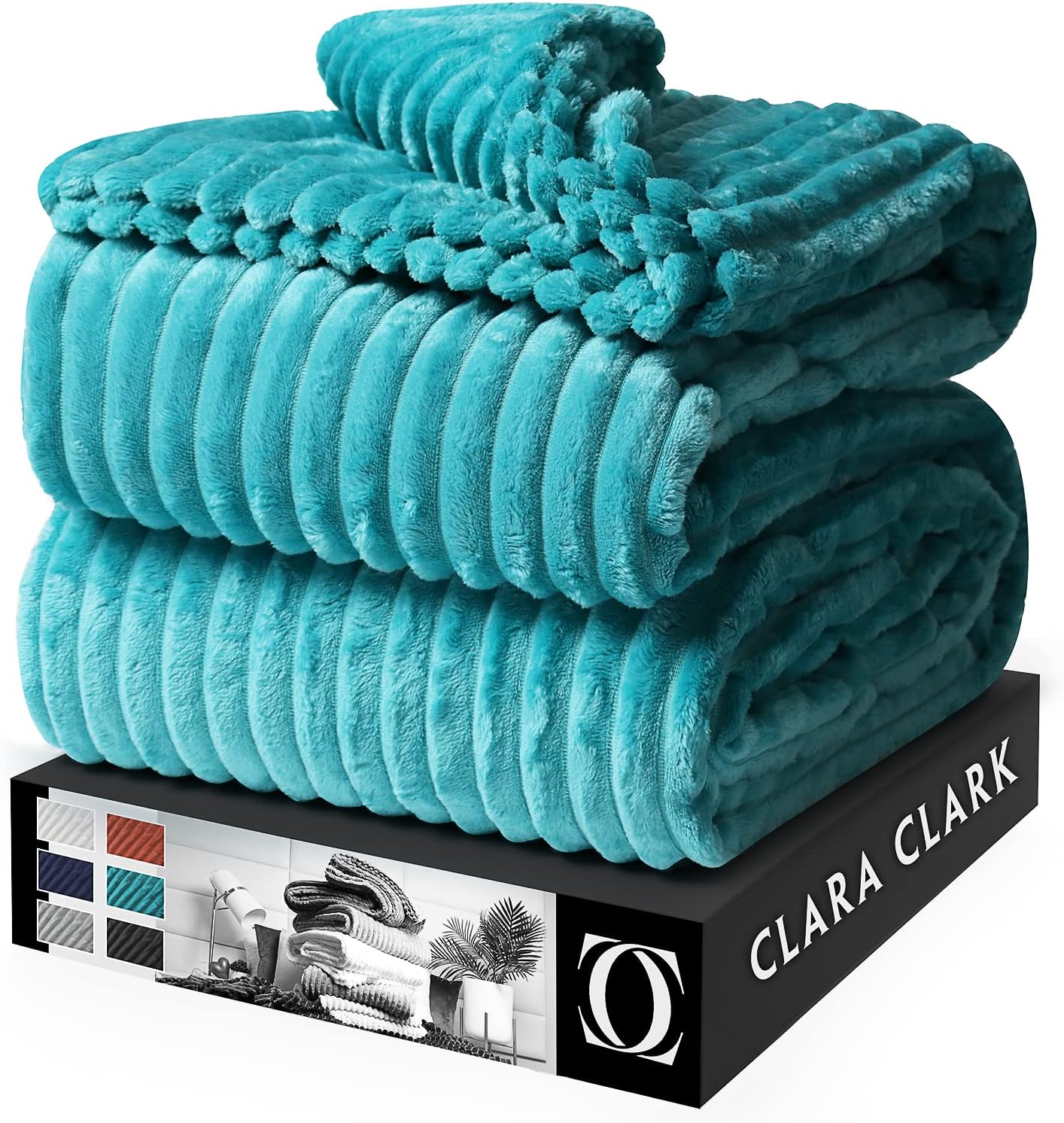 Clara Clark Manta de felpa cortada, tamaño Queen, ligera, súper suave, mullida, de lujo, lavable a máquina, (90×90) (azul azulado)