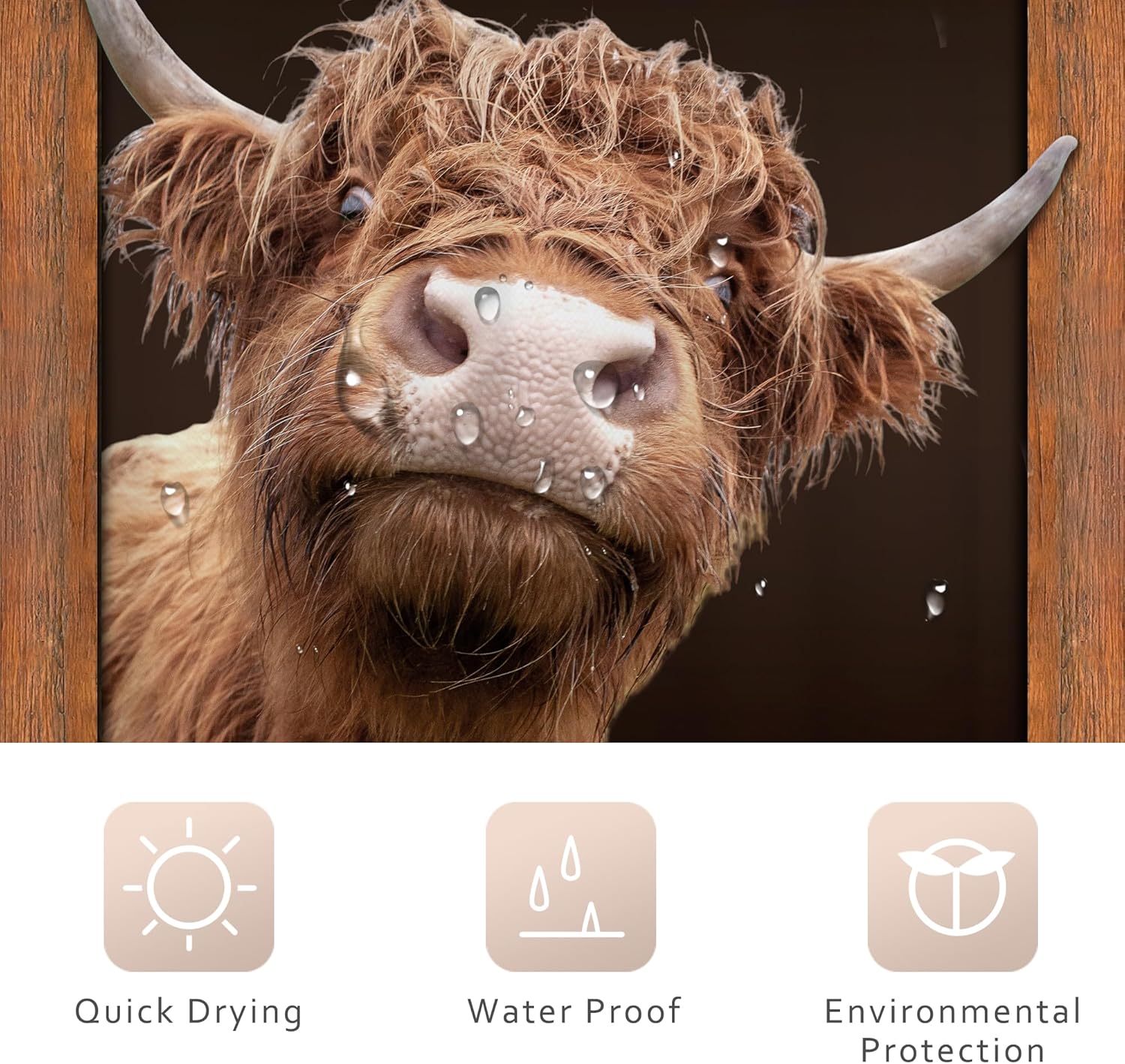 Riyidecor Stall – Cortina de ducha divertida de vaca de las tierras altas, 36 pulgadas de ancho x 72 pulgadas de alto, pequeñas cortinas rústicas