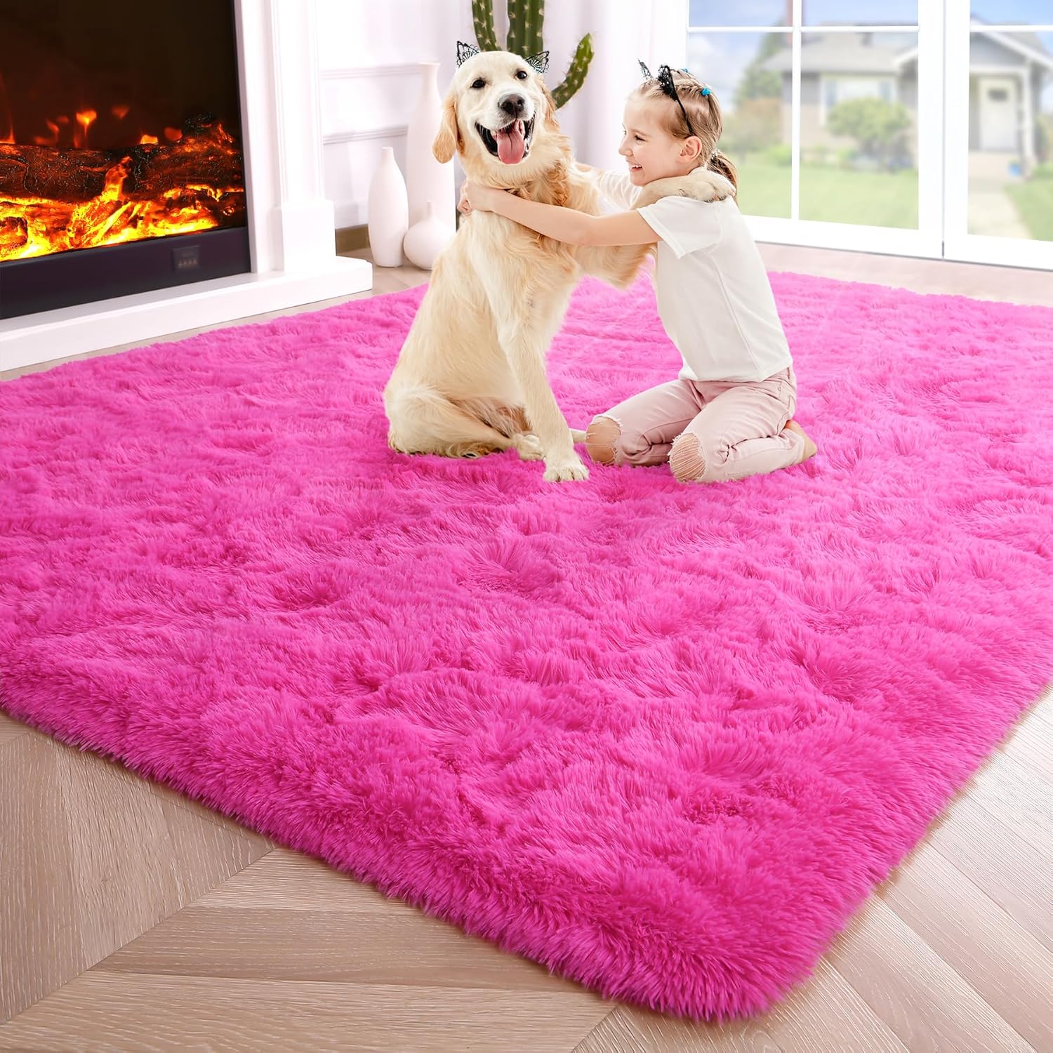 Noahas Alfombras mullidas de color rosa intenso para dormitorio, 4 x 6 pies, alfombra suave para habitación de niños, alfombras gruesas para sala de