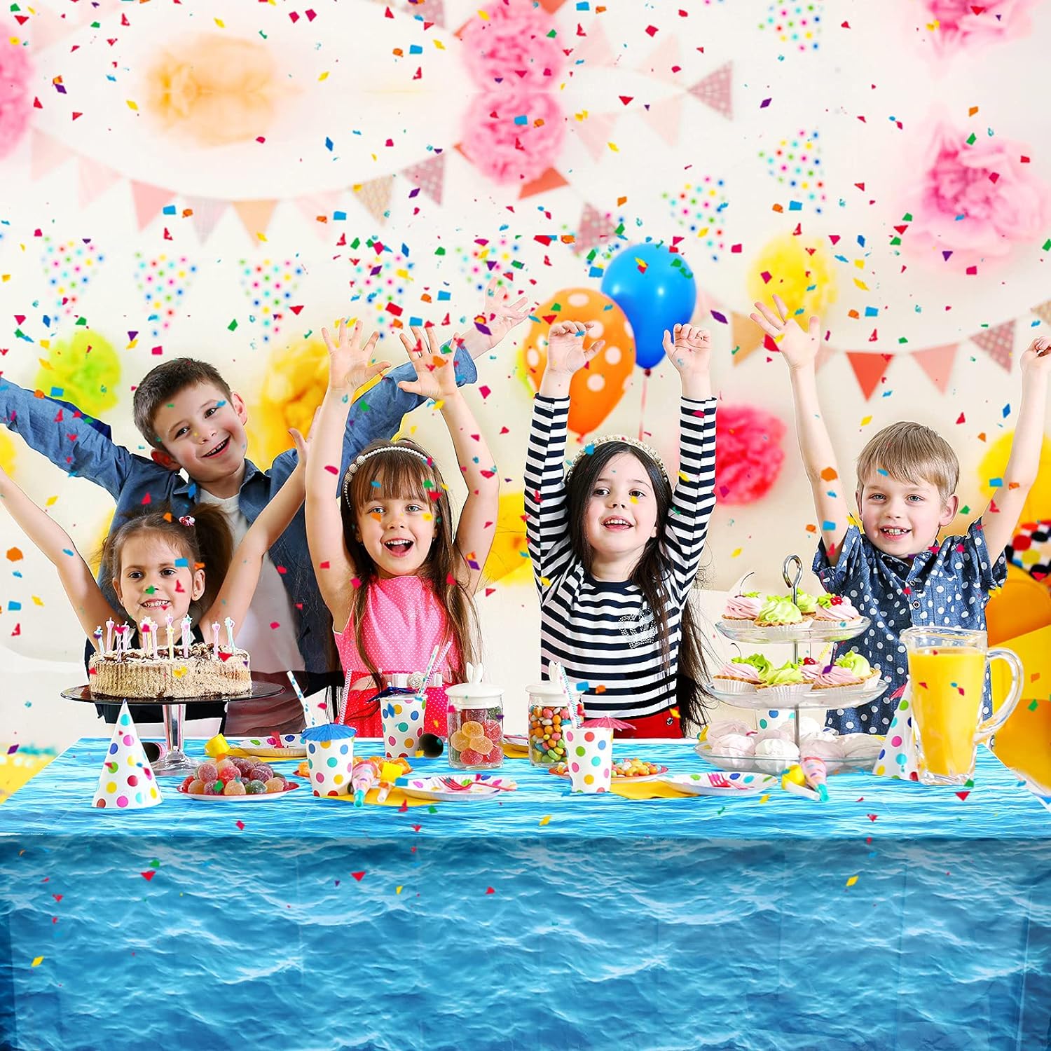 Irenare Mantel de plástico con estampado de olas oceánicas de 54 x 108 pulgadas, cubierta de mesa con estampado de agua, mantel azul para playa,
