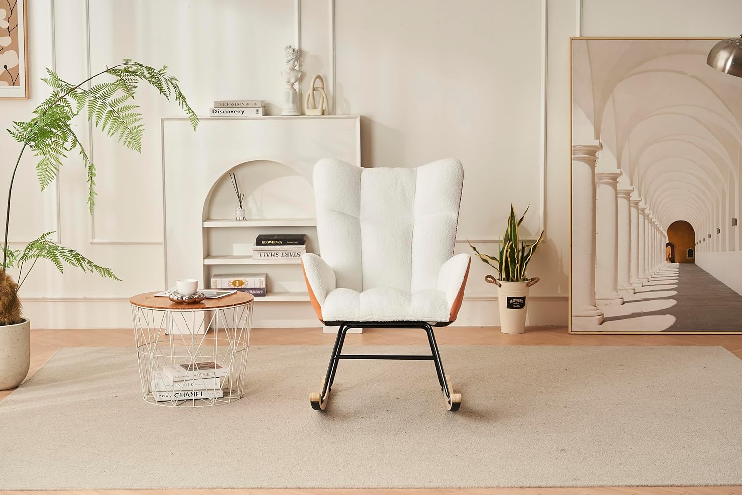ONME Mecedora para guardería, moderna mecedora con respaldo alto, silla mecedora tapizada de peluche suave, cómoda silla para sala de estar,