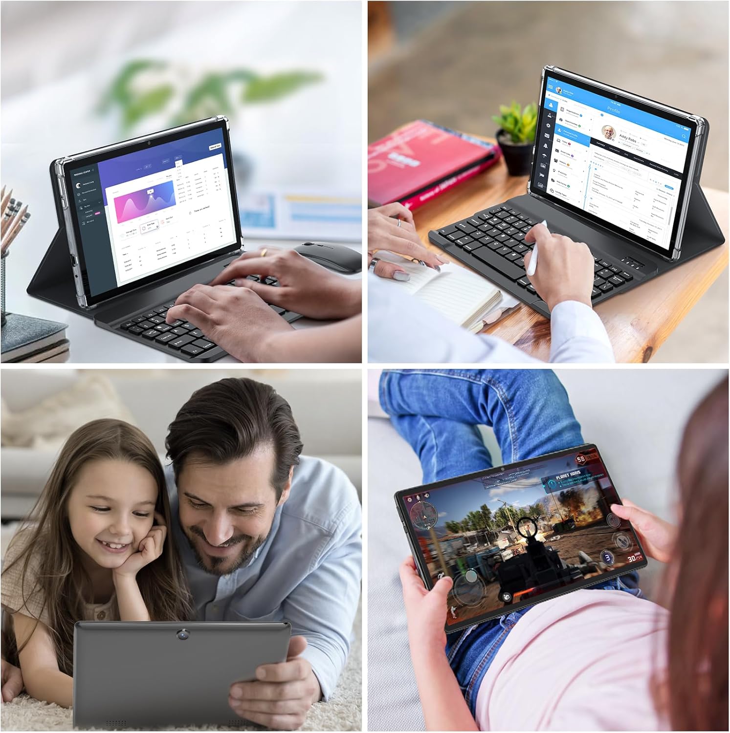 Tablet Android, tableta Android 12 de 10 pulgadas, tableta 2 en 1 con teclado, mouse, funda, lápiz capacitivo, 4 GB de RAM 64 GB ROM 1 TB expandir,