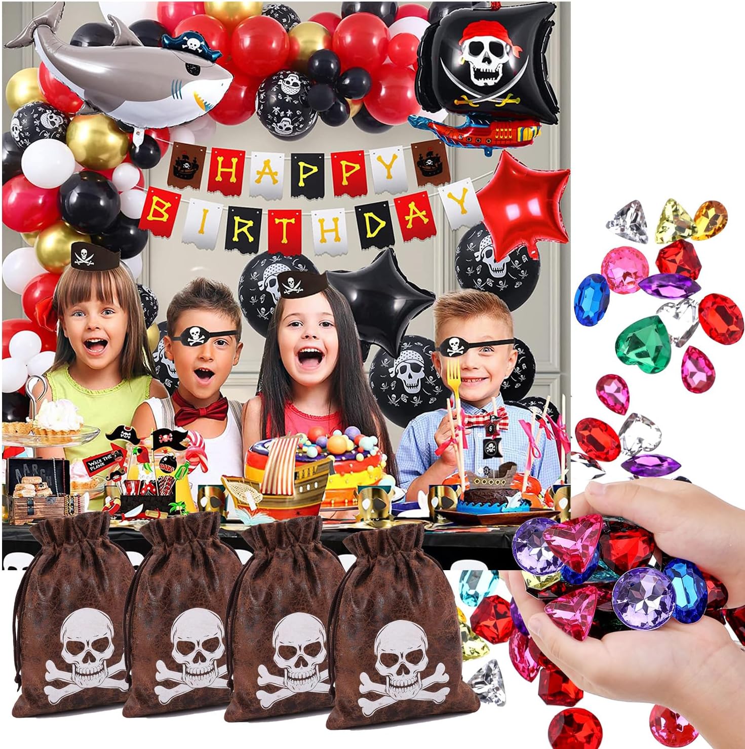 RICHNESS Bolsas de botín pirata con cordón de 4.5 x 6.5 pulgadas, piel de vaca sintética, bolsas de tesoro pirata para recuerdos de fiesta pirata,