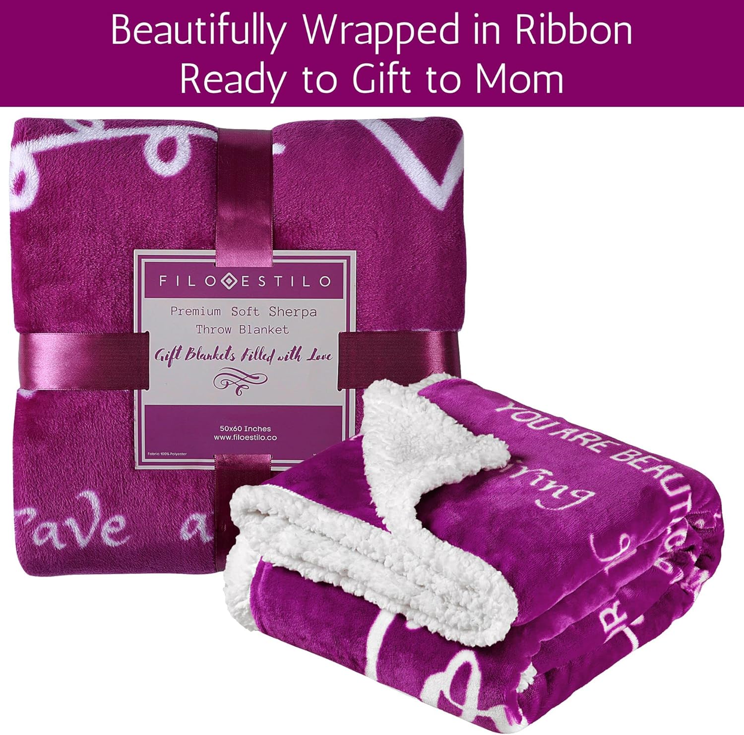 FILO ESTILO Regalos para el día de la madre para mamá de hija o hijo, manta para mamá, regalos de cumpleaños con texto en inglés “Love You Mom”,