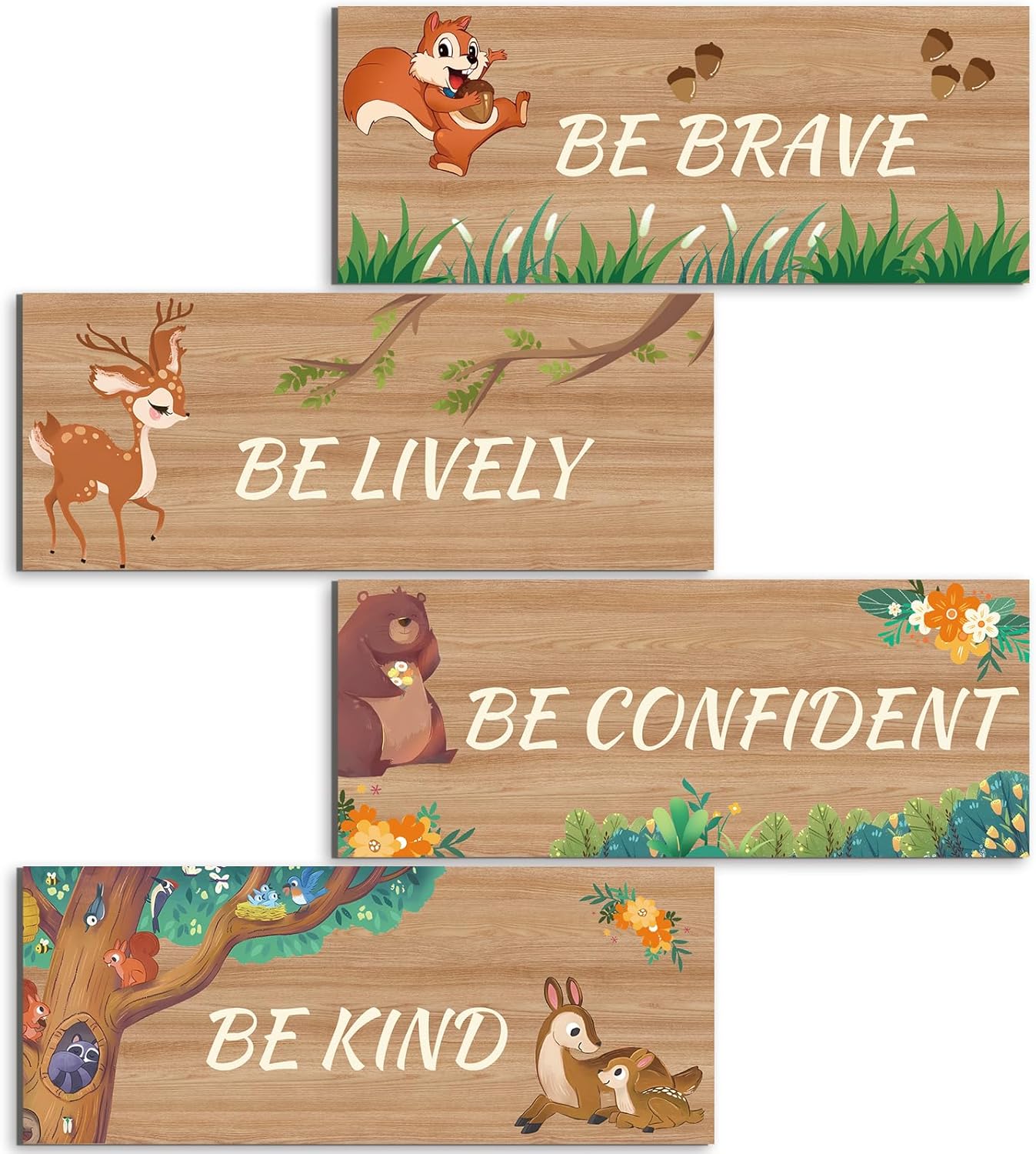 CLOMAY 4 Pieces Baby Safari Nursery Decor, Vibrant Woodland Nursery Decor for Kids Room, Adorable Nursery Wall Decor For Baby Room BedroomBrown