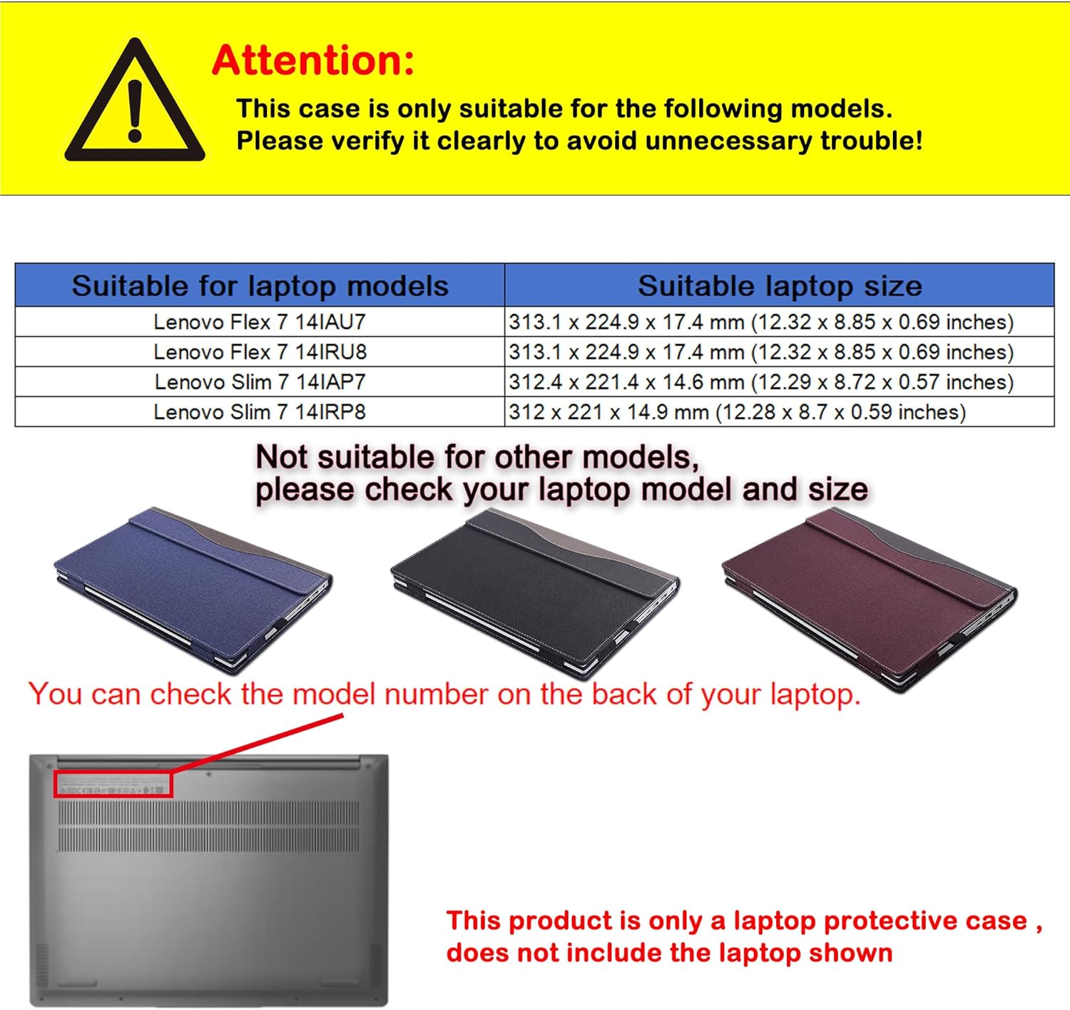 Funda protectora para laptop Lenovo Flex 7 14IAU7 14IRU8 y Lenovo Slim 7 14IAP7 14IRP8 de 14 pulgadas, piel sintética, funda protectora para