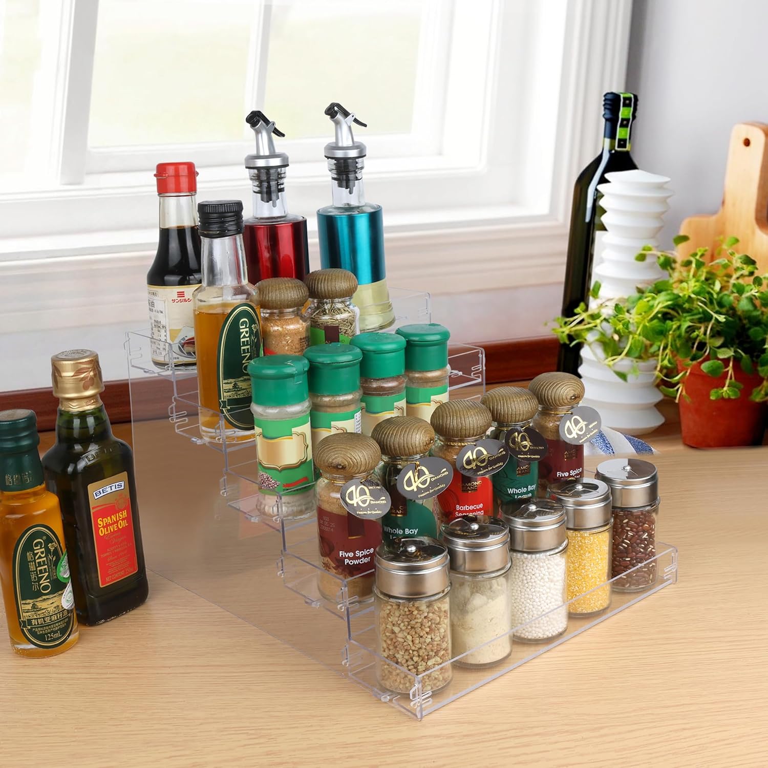 ELEGANTLIFE Estante para especias, no necesita herramientas y sin pegamento acrílico picante, montaje a presión, estante de especias, despensa,