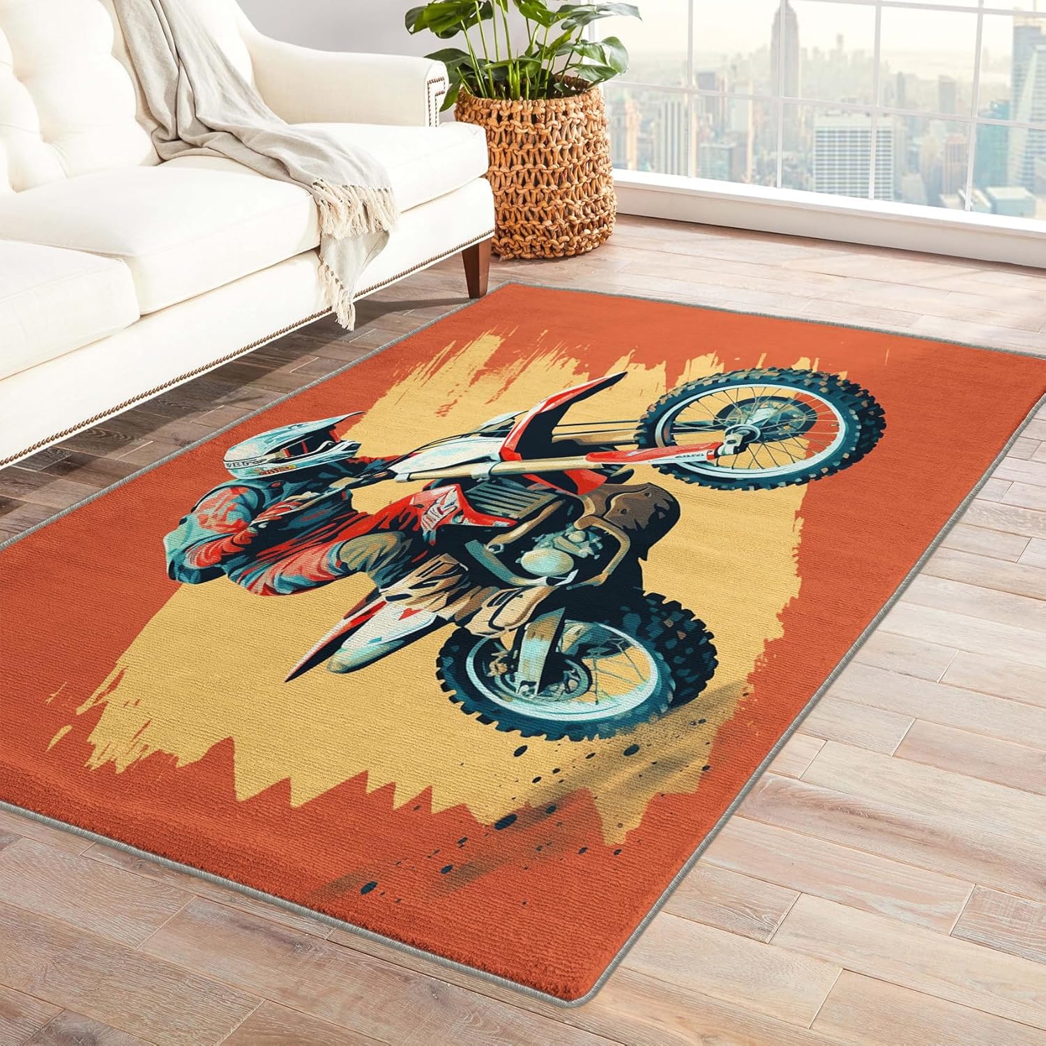 Alfombra de motocross y decoración del hogar, alfombra de motocross de 5 x 7 pies, alfombra de motocross para sala de estar, dormitorio, alfombra de