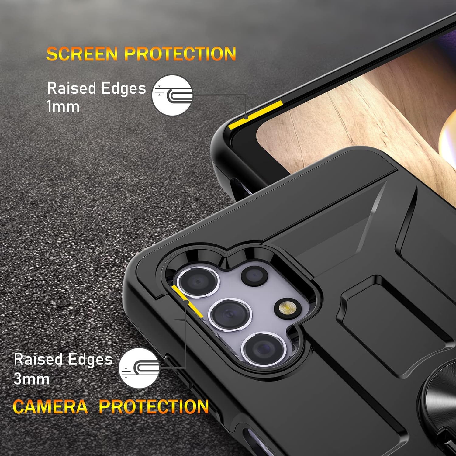 Funda para Galaxy A32 5G, funda para Galaxy A32 5G con 3 protectores de pantalla de vidrio templado, soporte de anillo integrado y soporte magnético