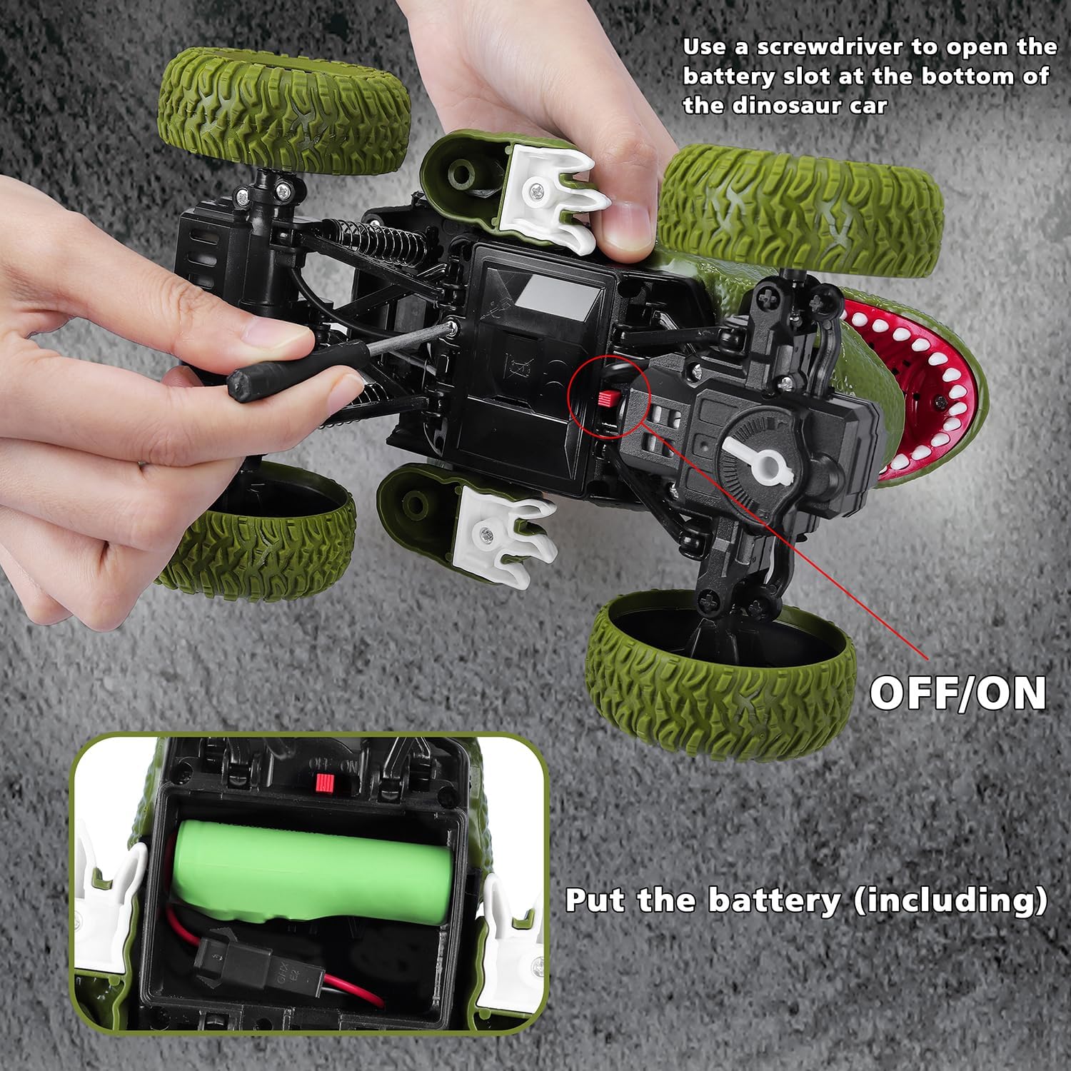 Auto de dinosaurio a control remoto para niños y niños, camión de dinosaurio de control remoto todo terreno de 2.4Ghz con luz, recargable 4WD