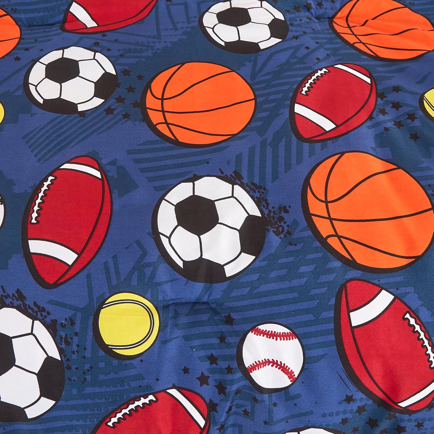 Chezmoi Collection Juego de edredón de 4 piezas con diseño de pelotas deportivas para niños, tamaño matrimonialqueen, microfibra suave, azul marino,