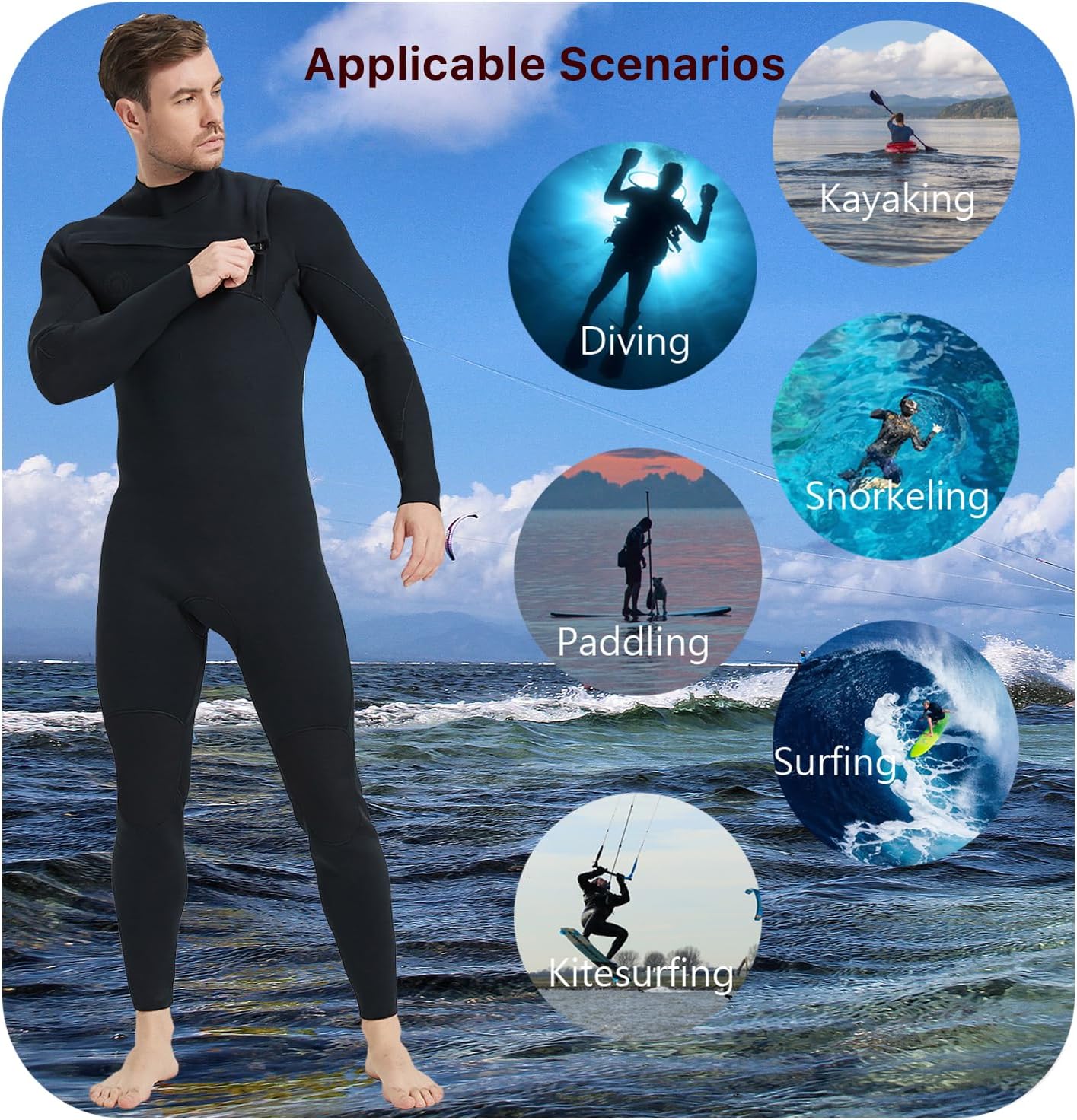Lemorecn Traje de neopreno súper elástico para hombre de 40.118 in y 30.079 in con cremallera en el pecho para hombres y mujeres