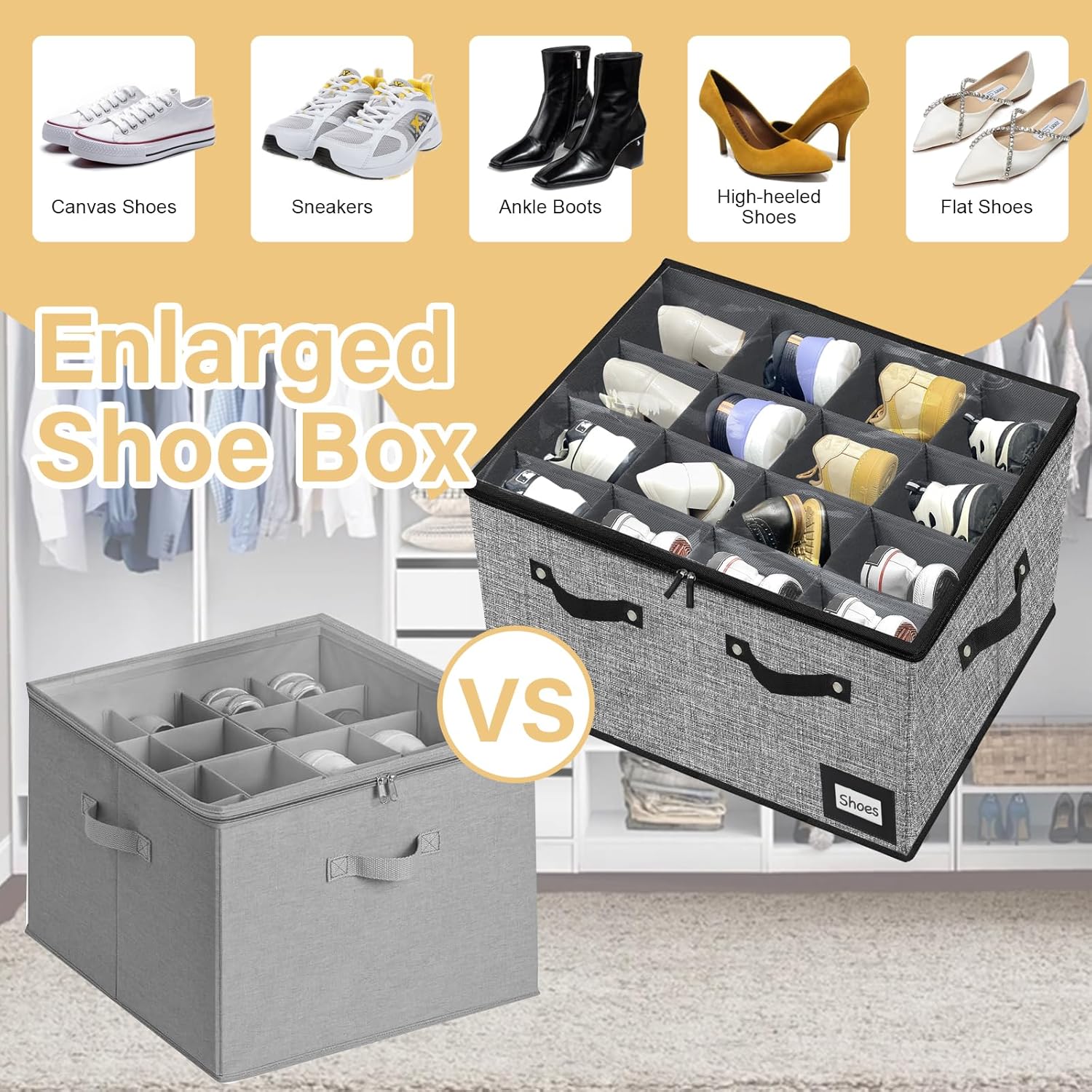 ouruer Organizador de almacenamiento de zapatos para armario, cajas de almacenamiento de zapatos apilables para entrada, organizador plegable para