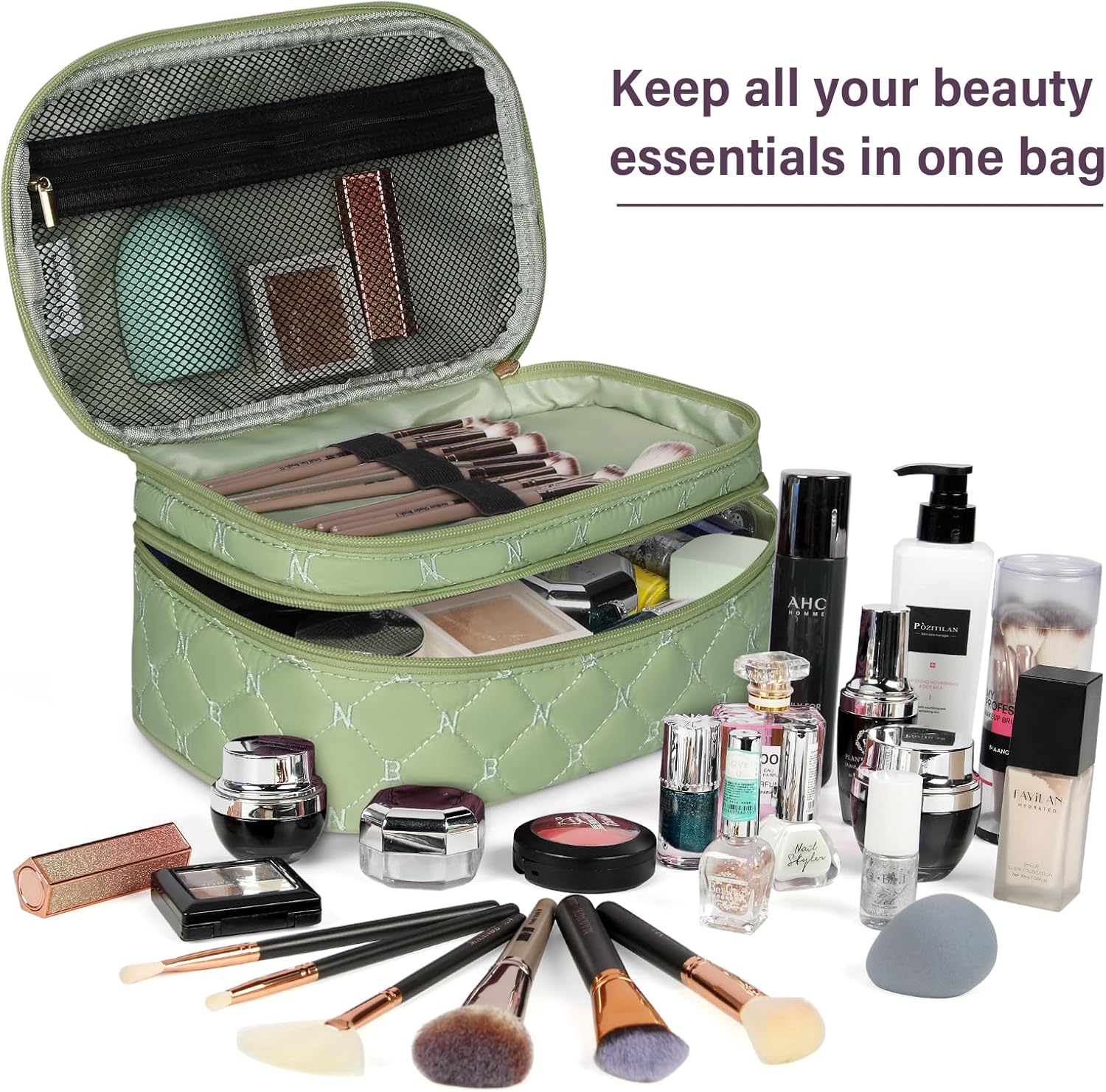 NUBILY Bolsa de maquillaje, 2 unidades, organizador de maquillaje impermeable, Verde, Moda, chic