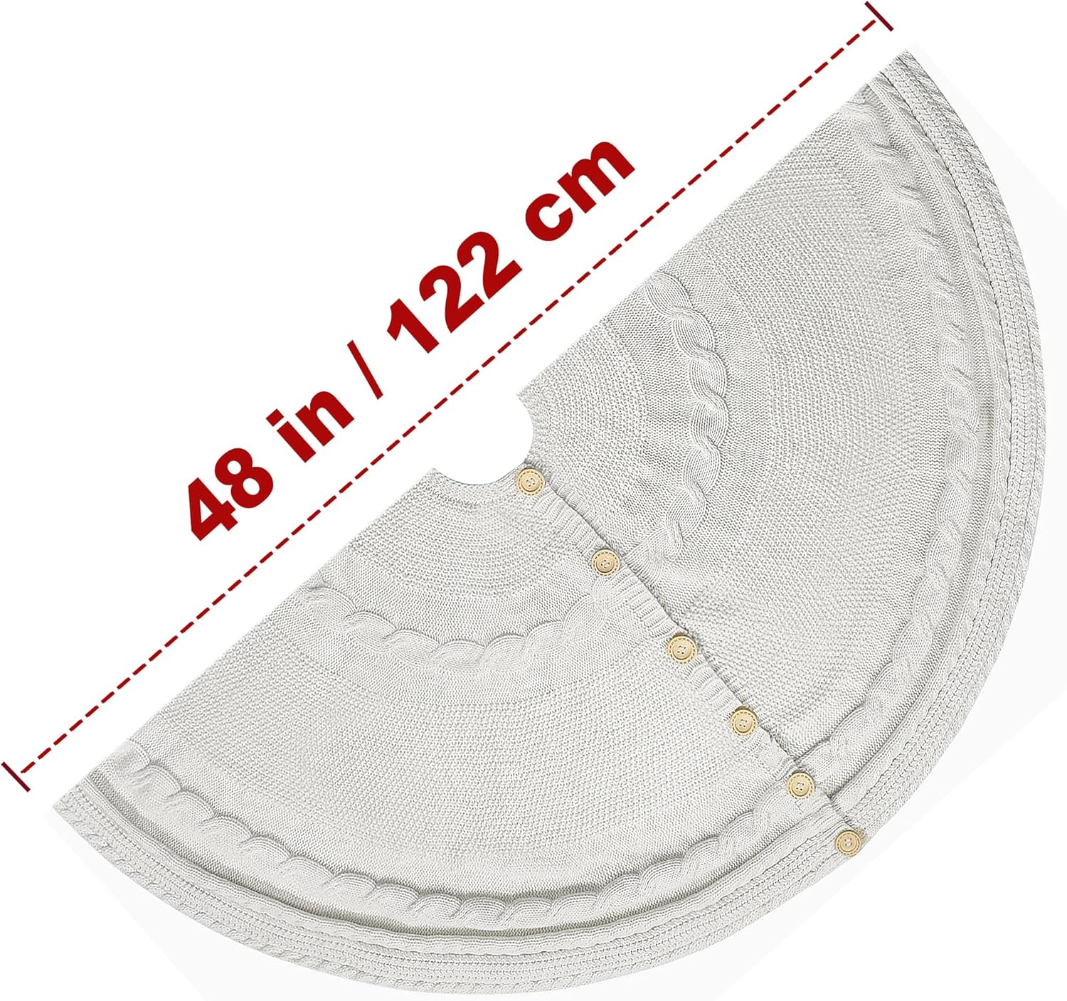Falda de árbol de Navidad de 48 pulgadas con botones de roble, color blanco crema