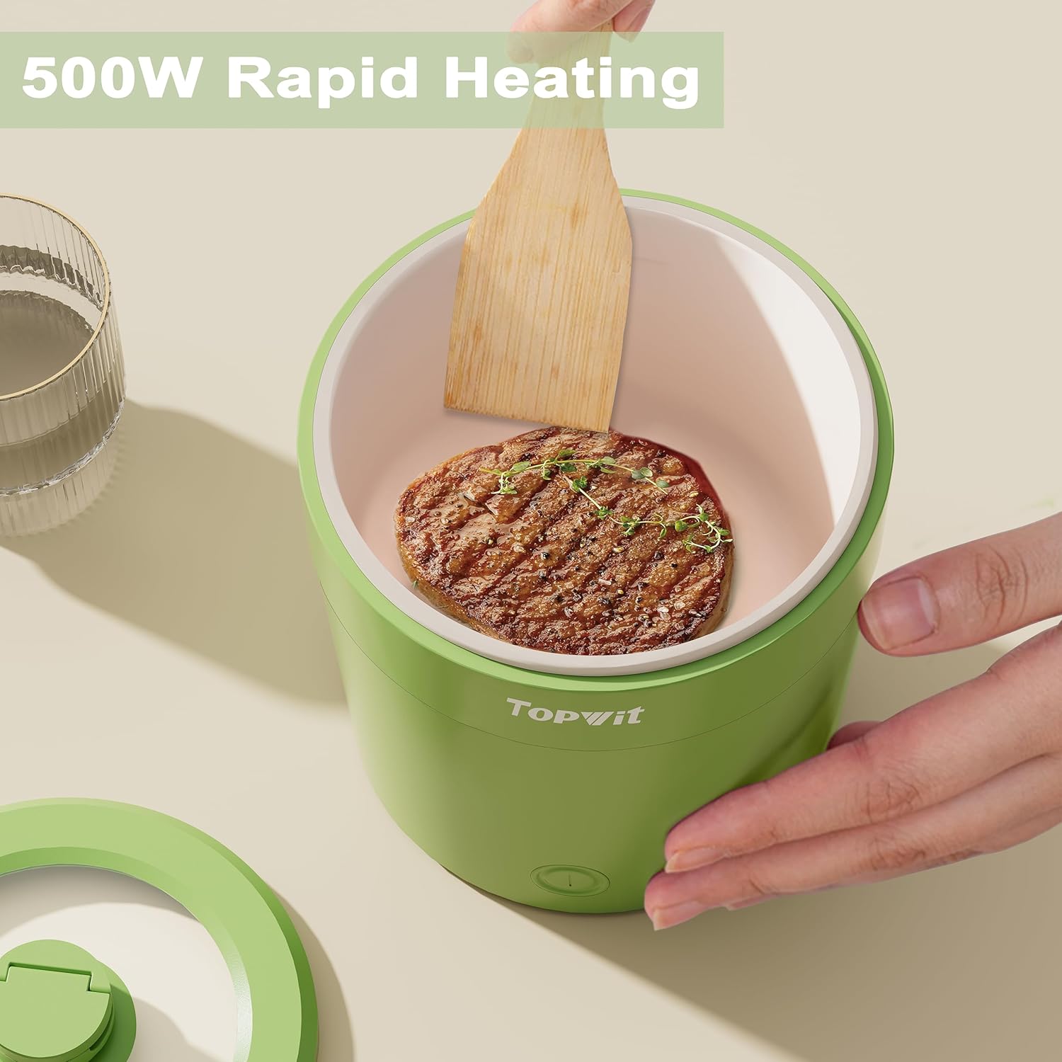 Topwit Ramen – Mini olla eléctrica de 1 litro, olla eléctrica de 500 W para fideos, olla portátil para pasta, bistec, huevo con protección contra