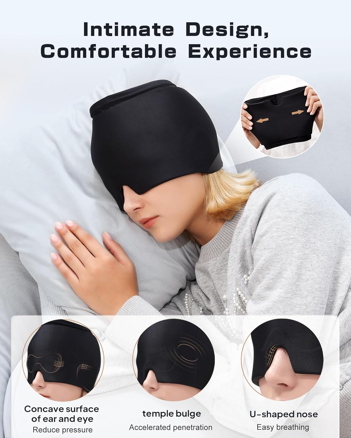 Gorra para aliviar el dolor de cabeza y migraña, para alivio de migrañas, para terapia de compresa fría y caliente, máscara de hielo frío para la
