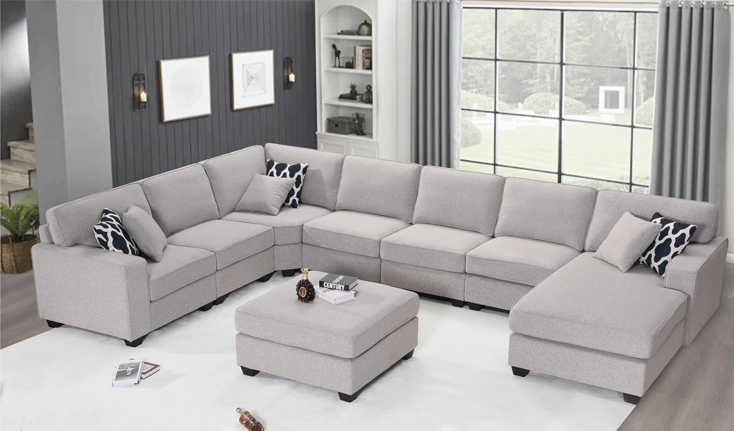Sofá reversible en forma de U del módulo de combinación flexible de la tela para la sala de estar, seccional gris
