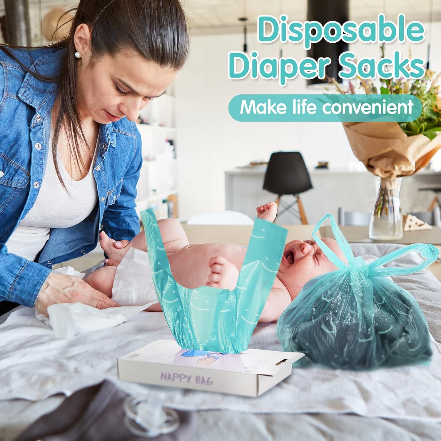 Colarr 1600 bolsas de pañales desechables para bebé, sacos de pañales perfumados para bebé con asa de corbata, bolsas de basura para pañales de